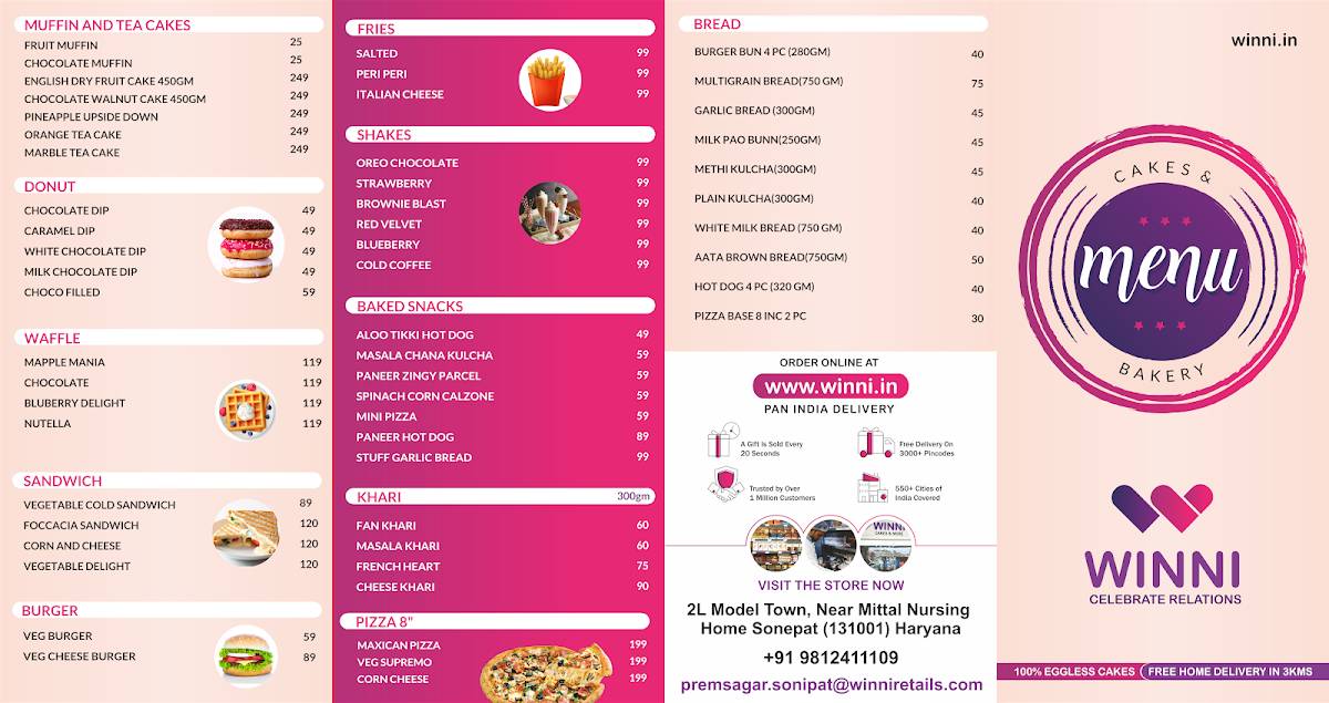 Winni Cakes menu