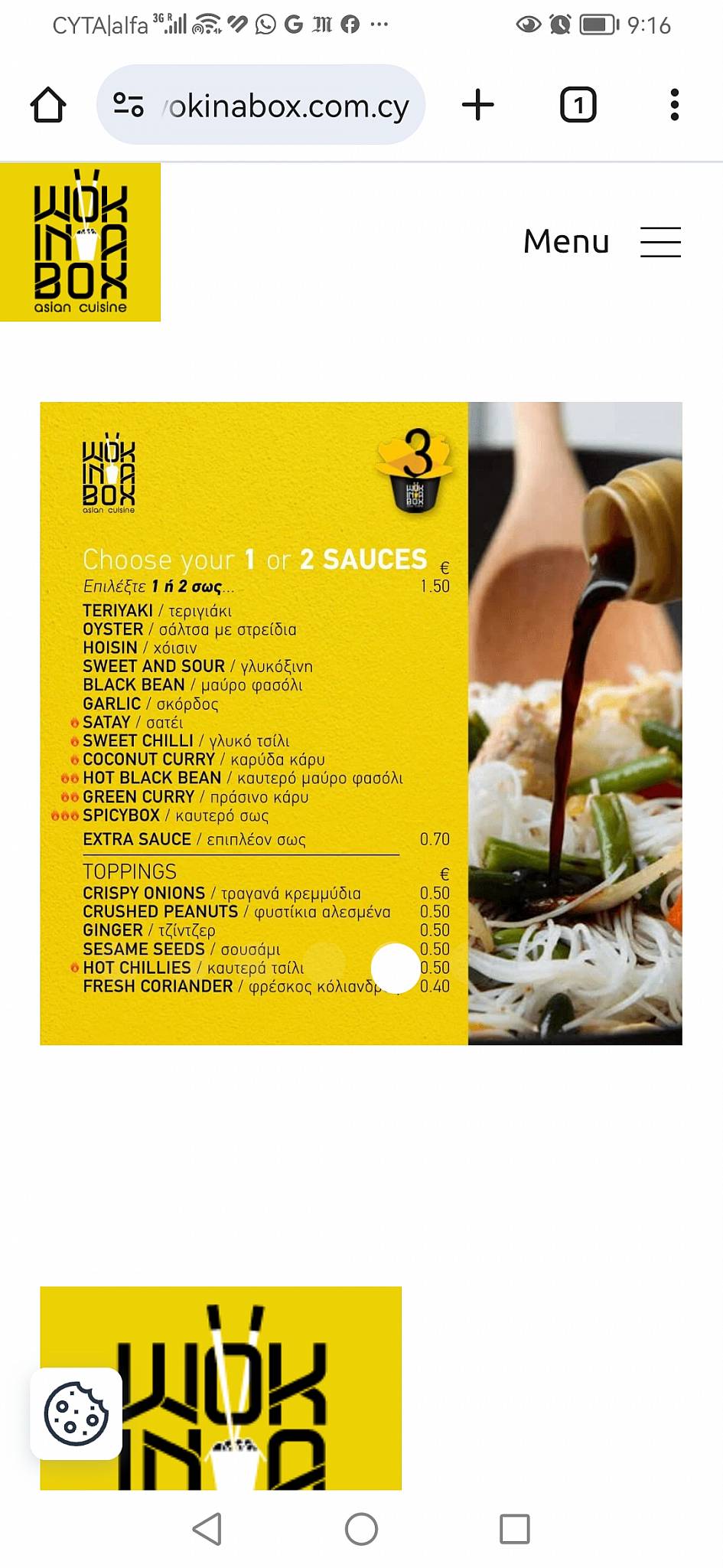 Menu de Wok in a Box Larnaca