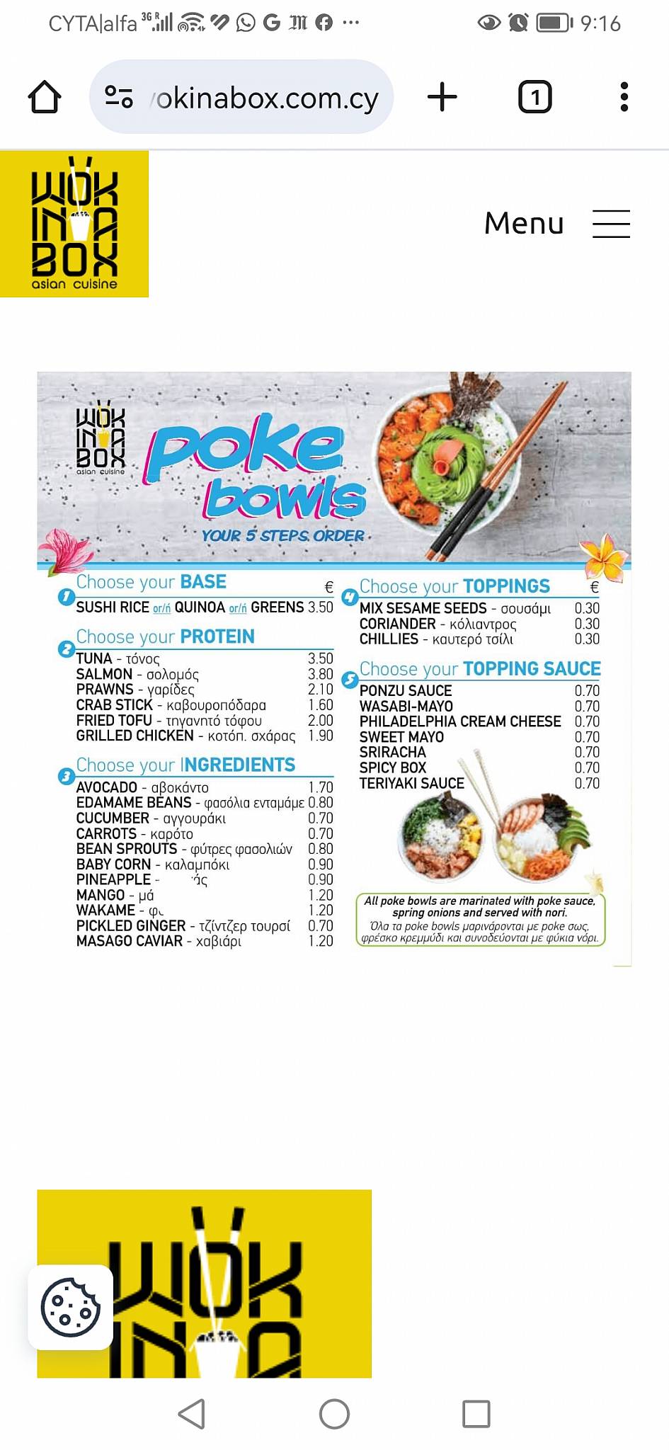 Menu de Wok in a Box Larnaca