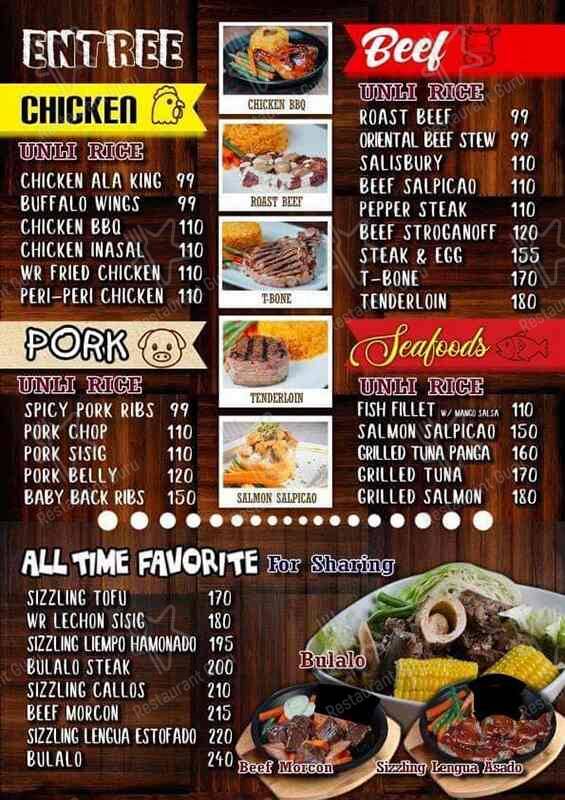 Carta del restaurante Wood Ranch, Taytay