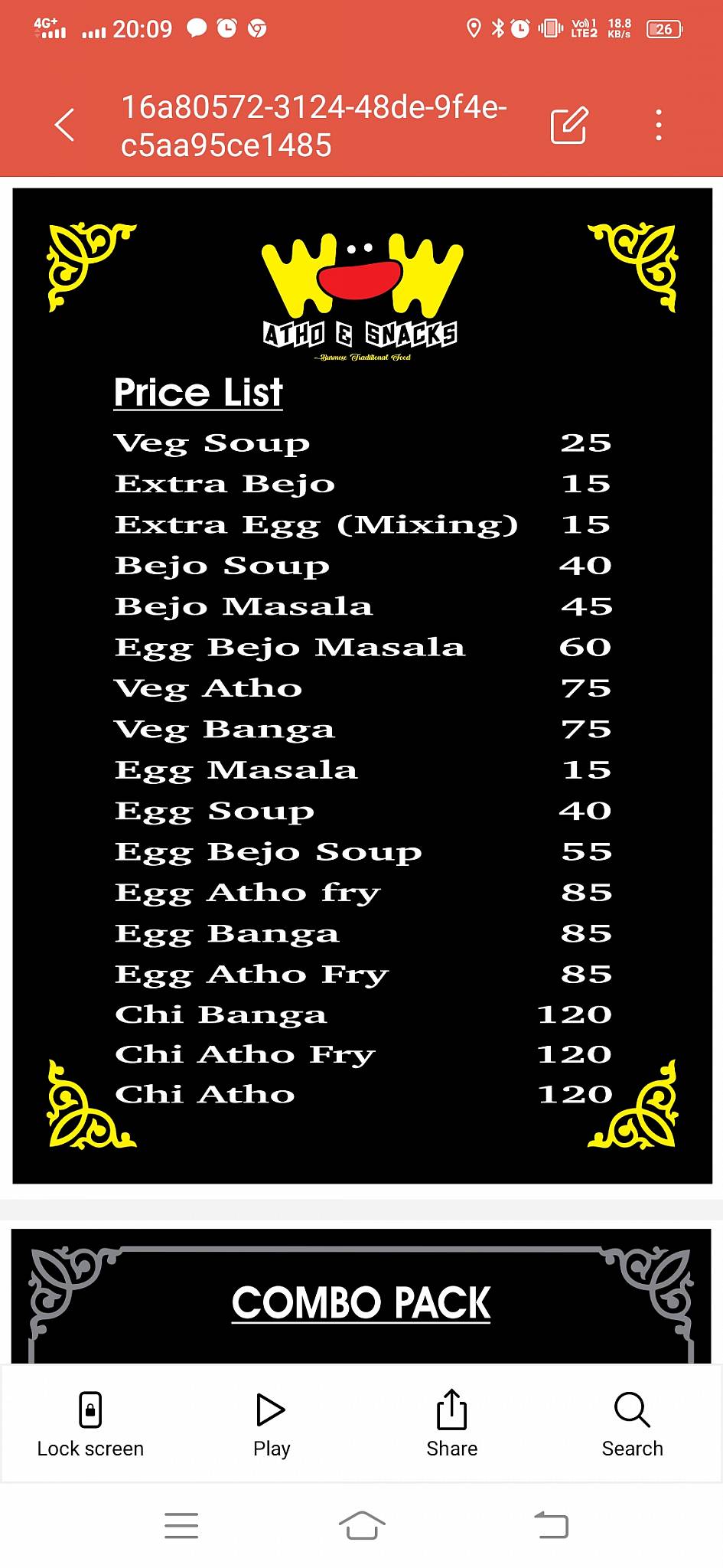 Wow Atho &Snacks menu