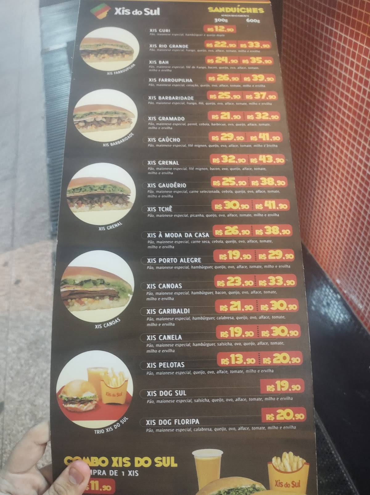 Xis do Sul cardápio