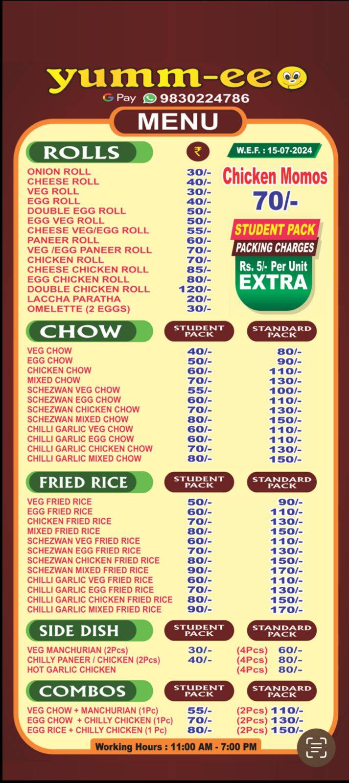 YUMM-EE menu