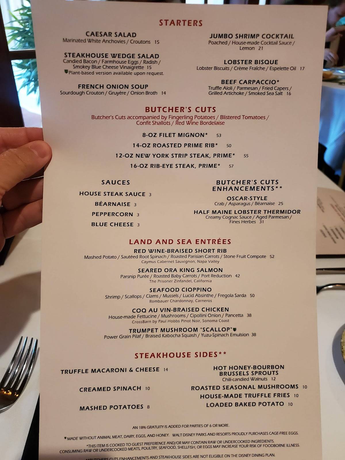 Yachtsman Steakhouse menu