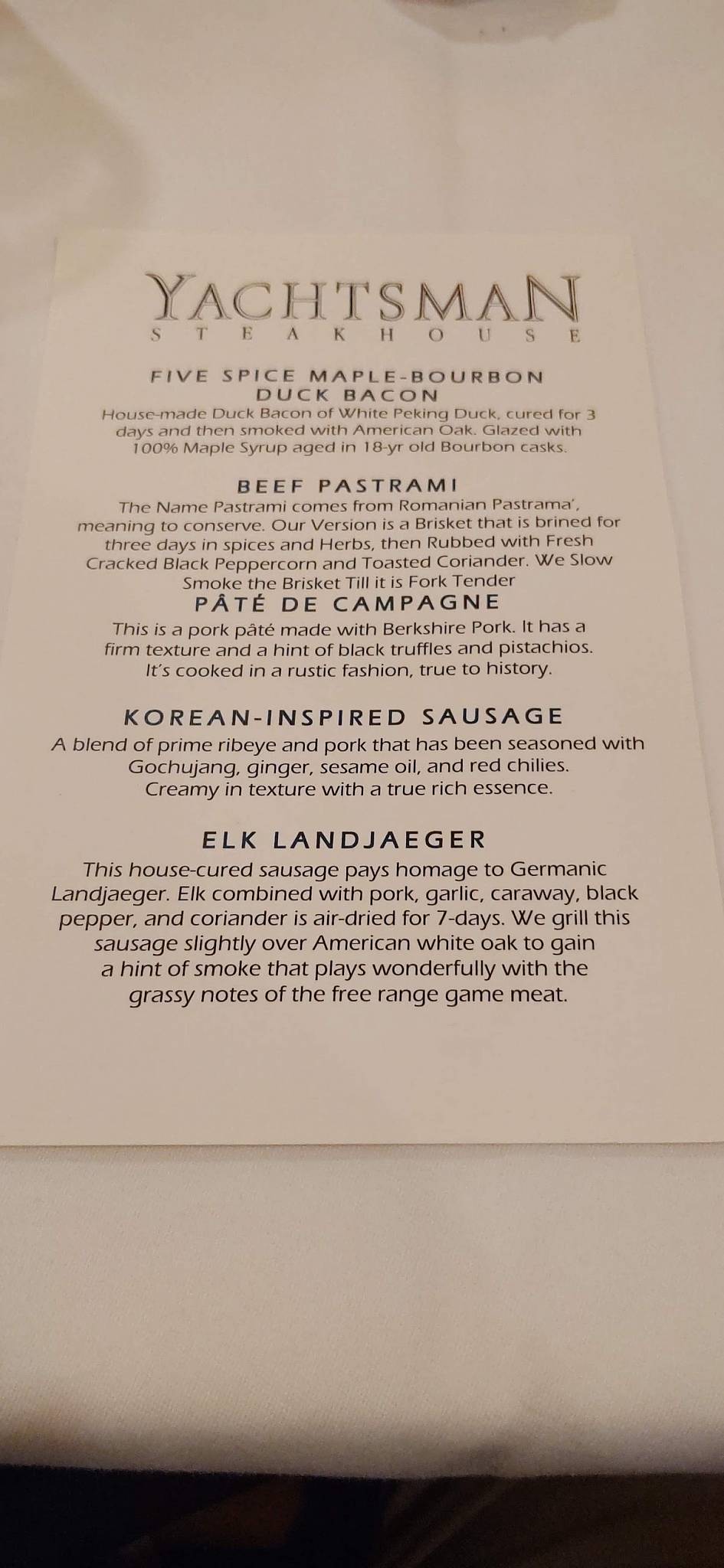 Yachtsman Steakhouse menu