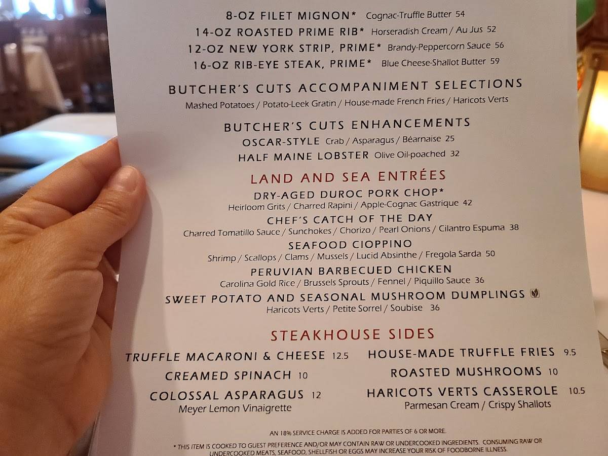 Yachtsman Steakhouse menu