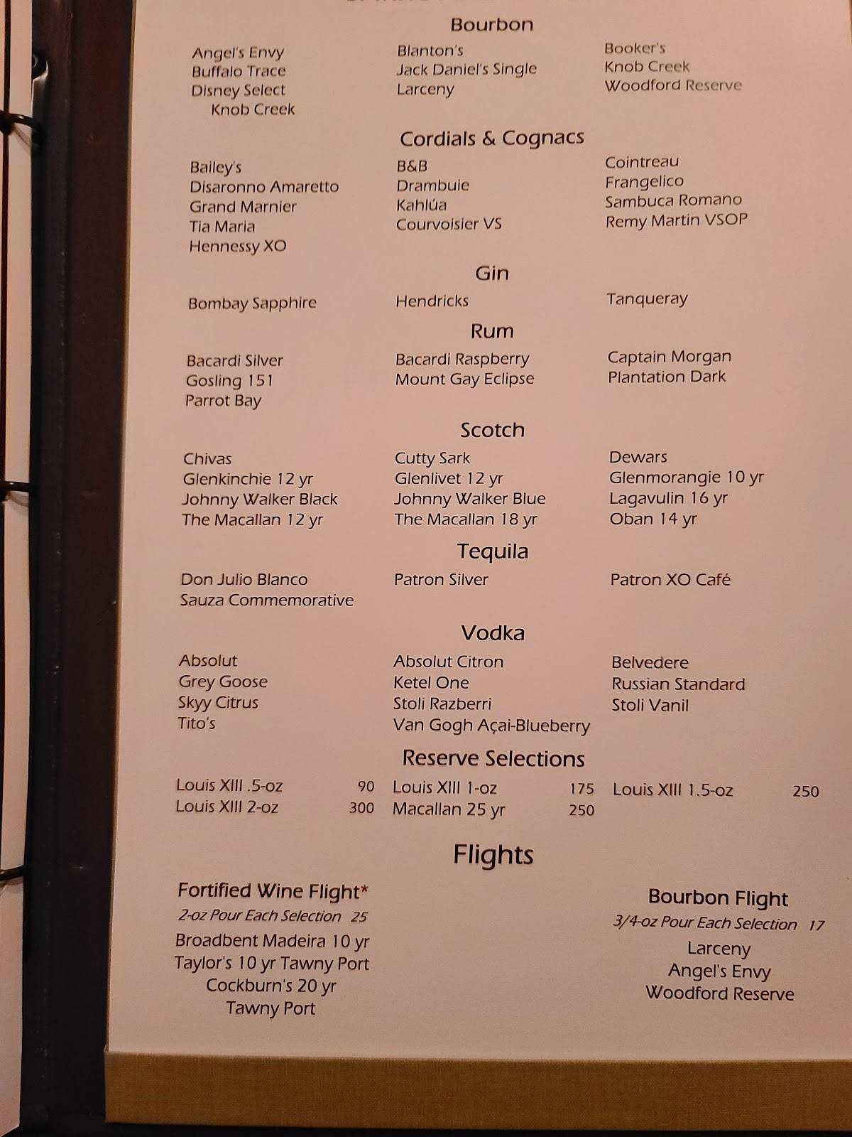 Yachtsman Steakhouse menu