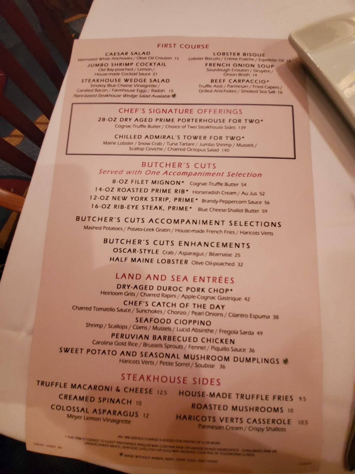 Yachtsman Steakhouse menu