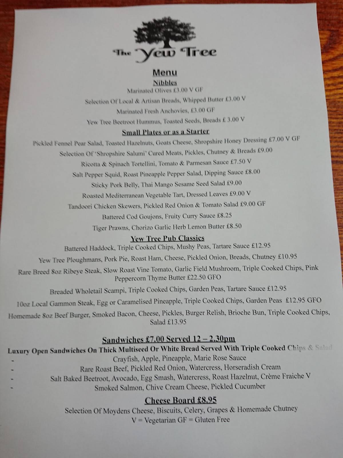 Menu At Yew Tree Inn Pub Bar Church Stretton   Menu Yew Tree Inn 