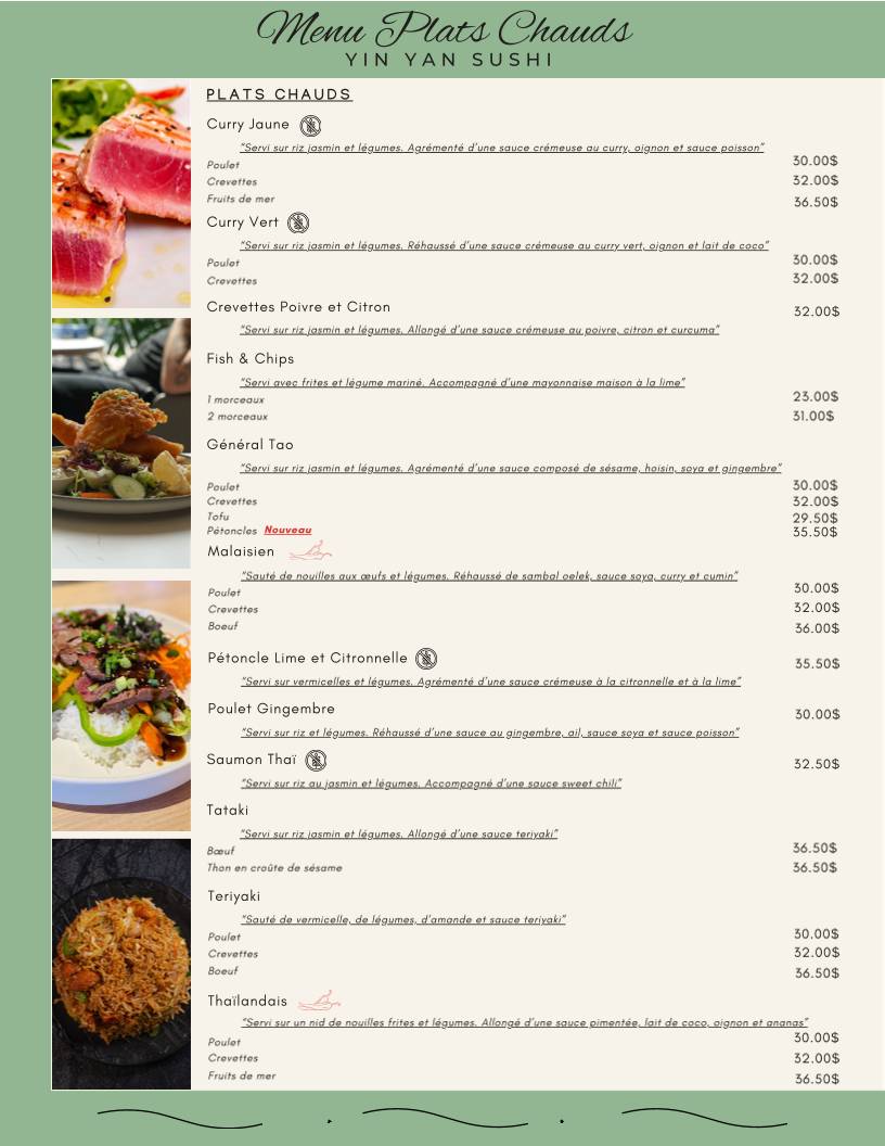 Menu de Yin Yan Sushi
