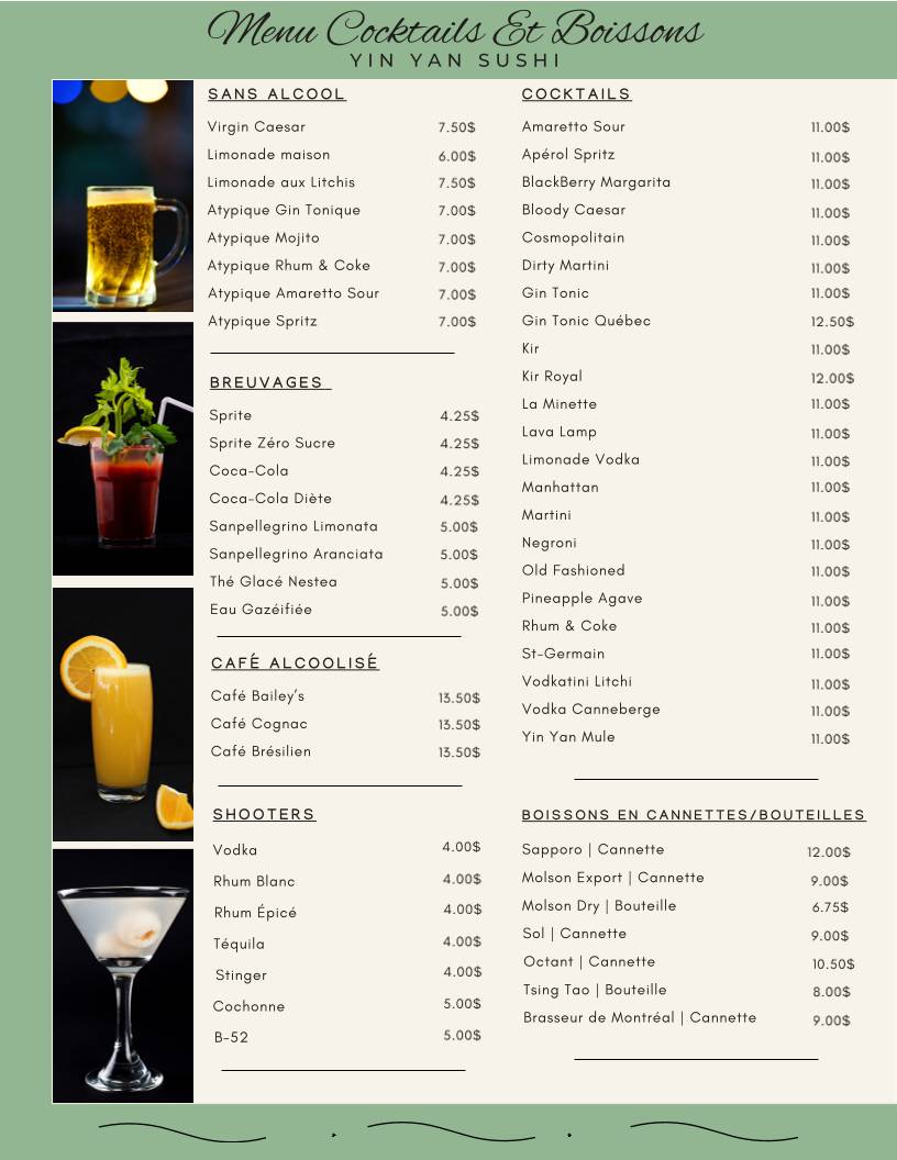Menu de Yin Yan Sushi