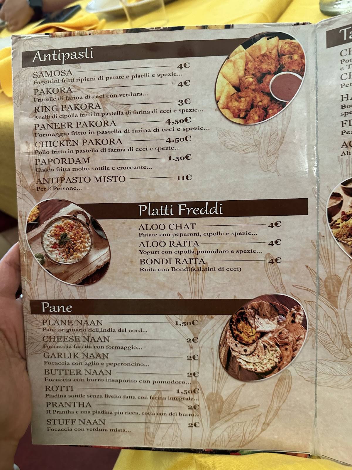 Menu di Yoga Ristorante indiano Trieste 