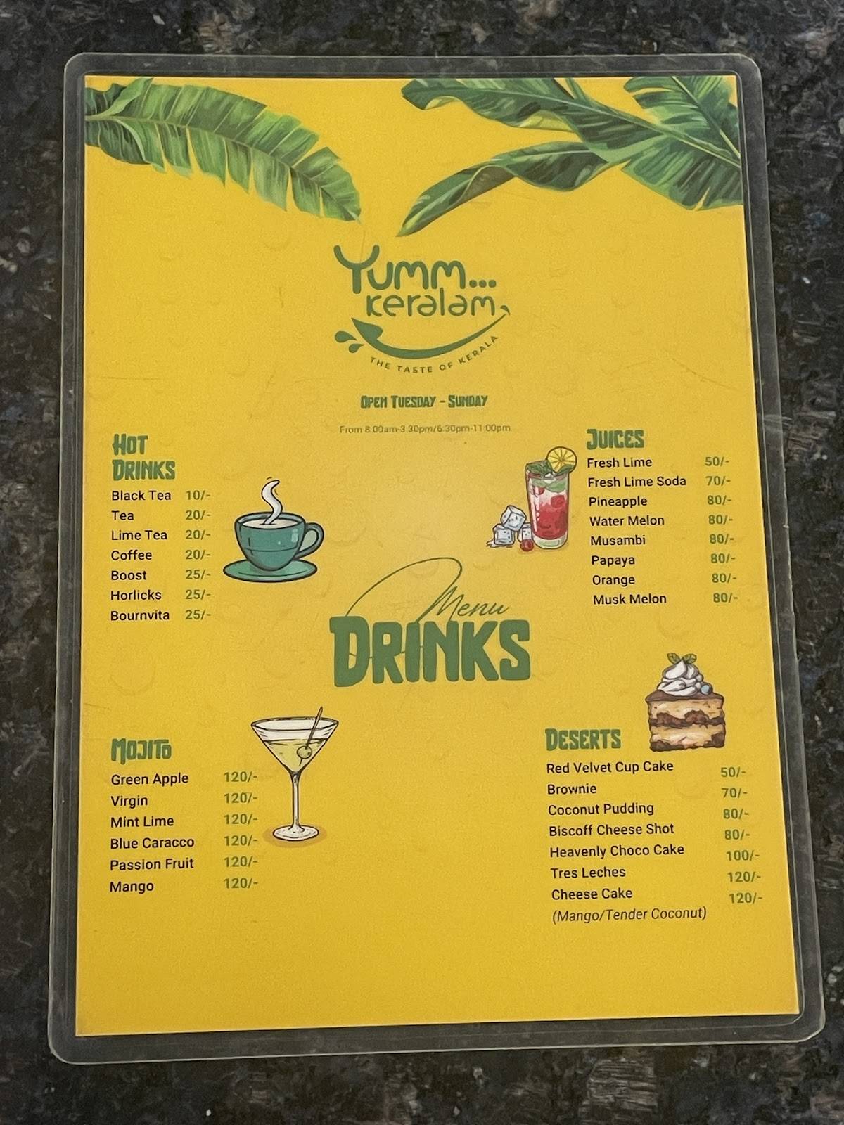 Yumm Keralam menu