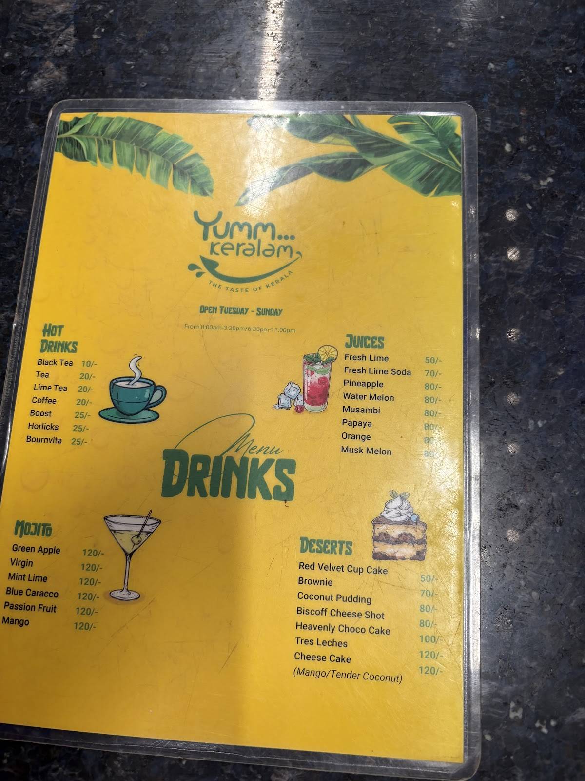 Yumm Keralam menu