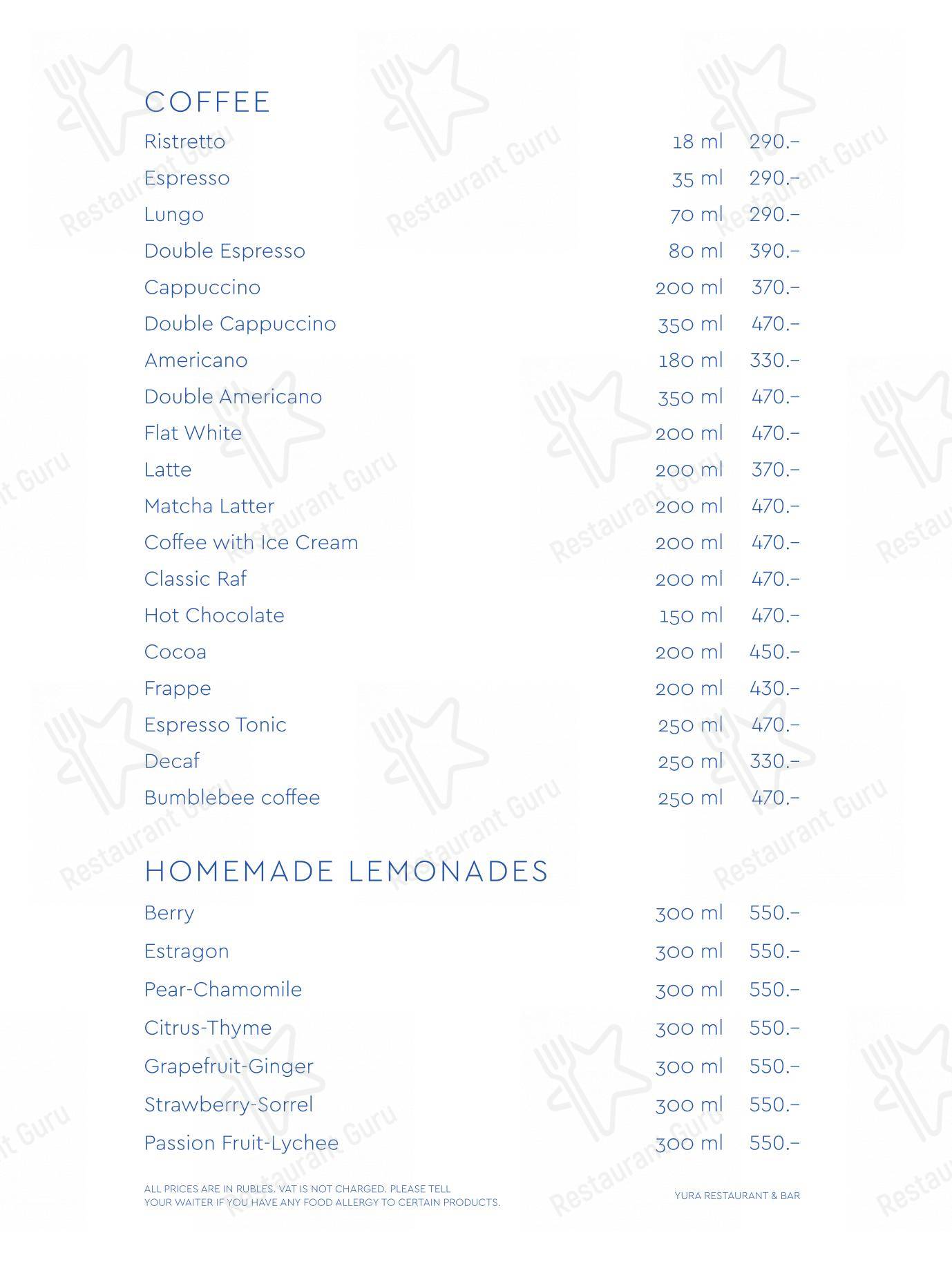 Menu pour Yura - At Home Catering Menu