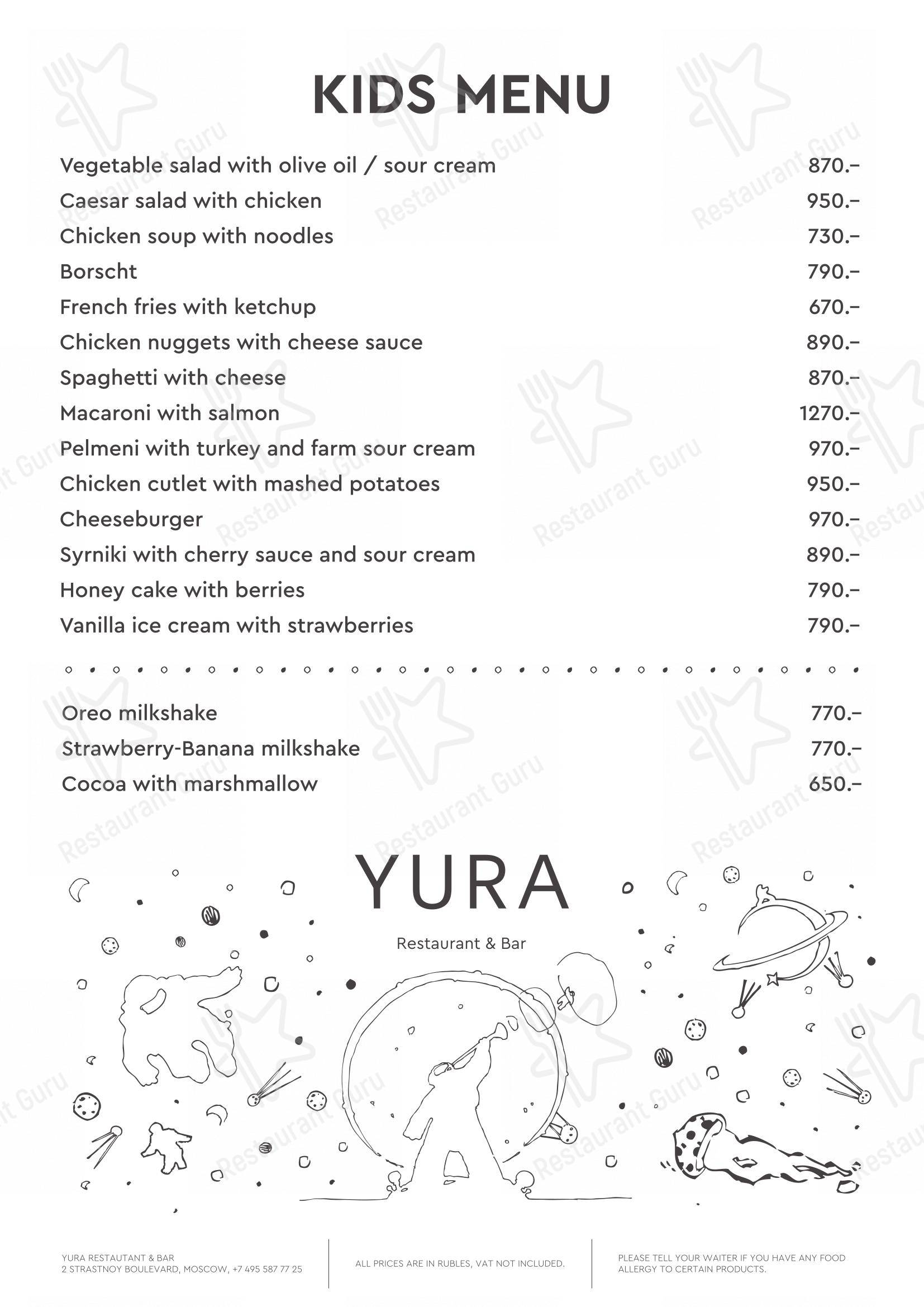 Yura dans Moscou - Catering Menu