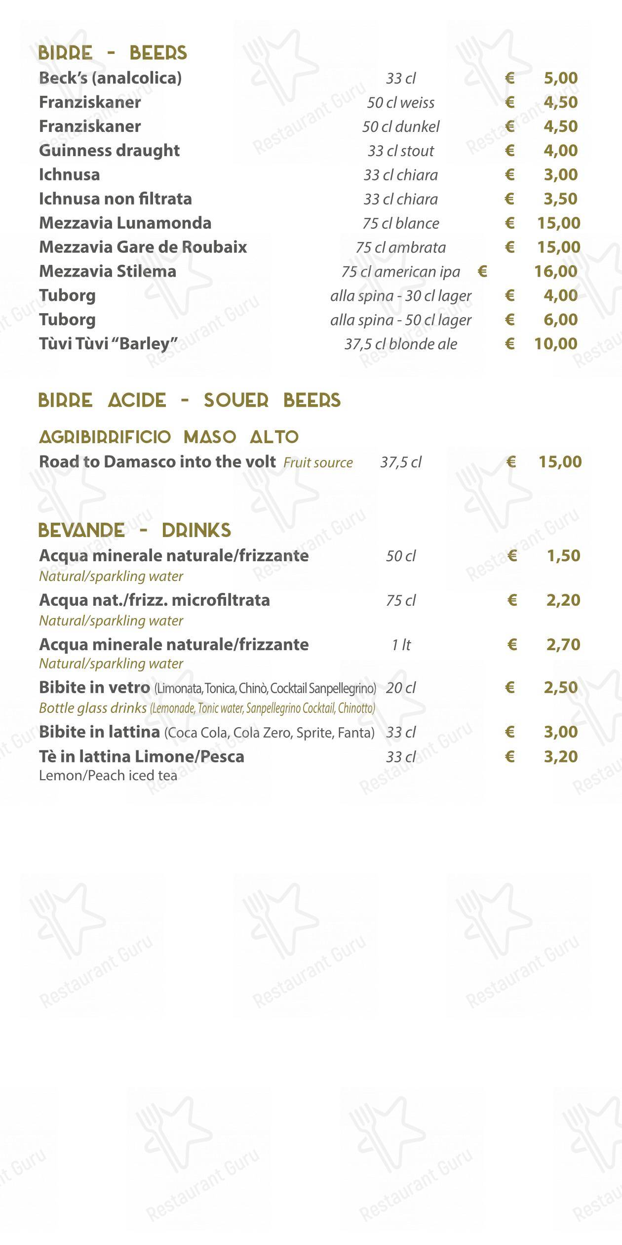 Menu bar per Zenith Ristorante Pizzeria Enoteco caffè bar