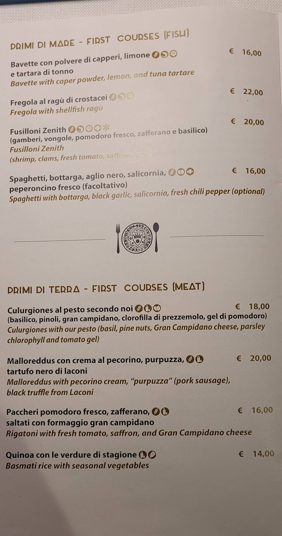Menu di Zenith Ristorante Pizzeria Enoteco 