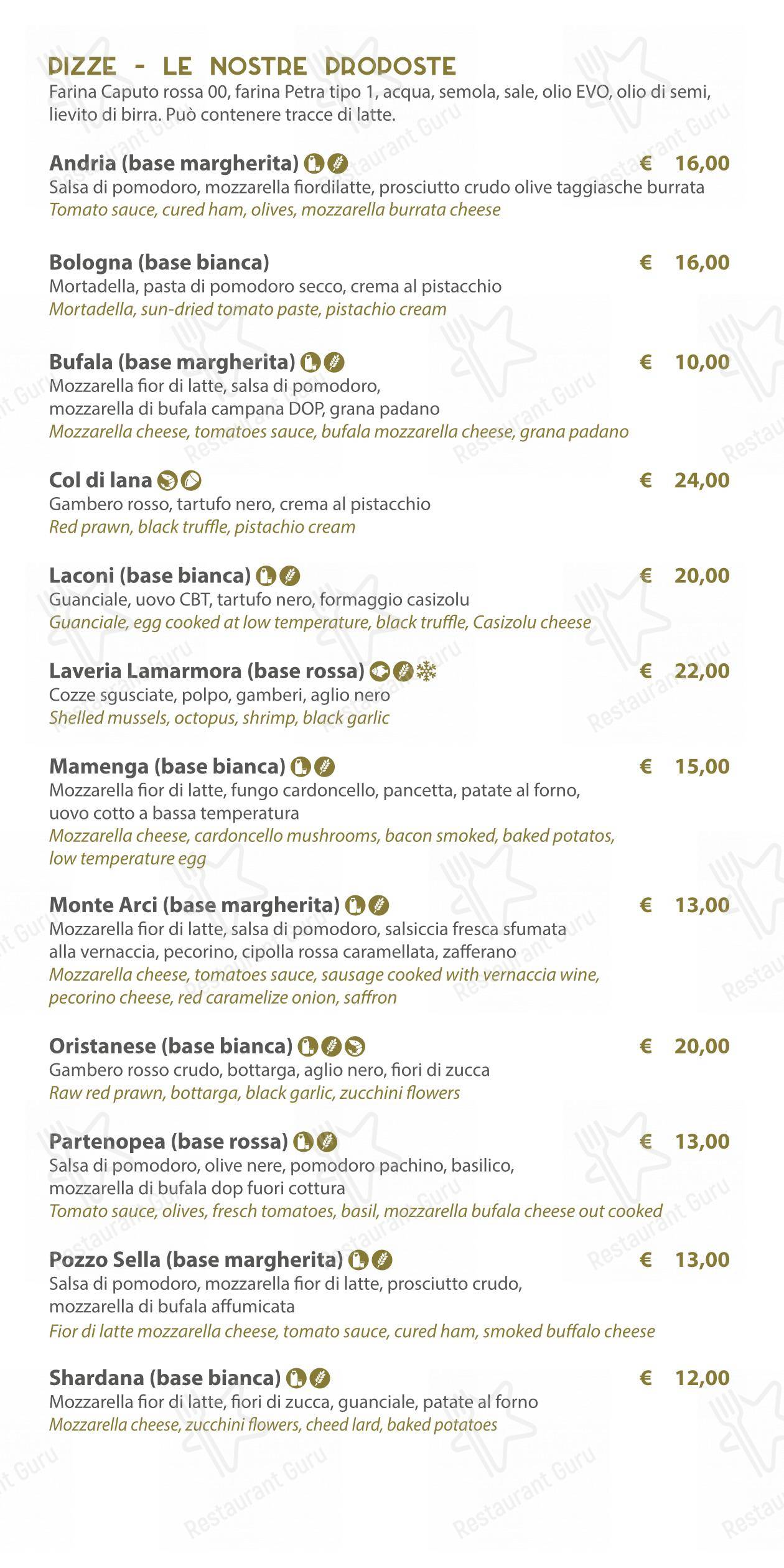 Menu bar per Zenith Ristorante Pizzeria Enoteco in Iglesias