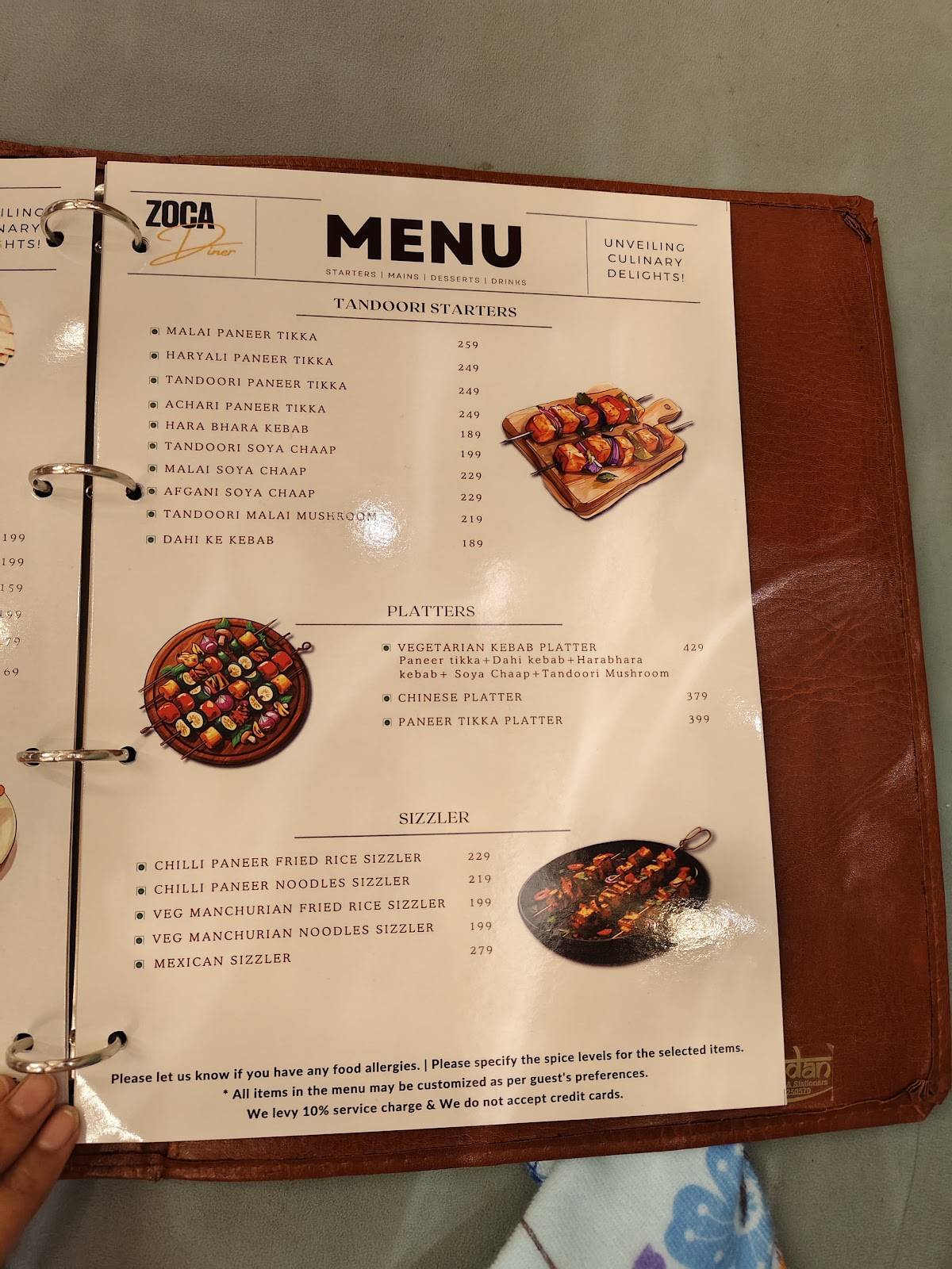 ZOCA Diner menu