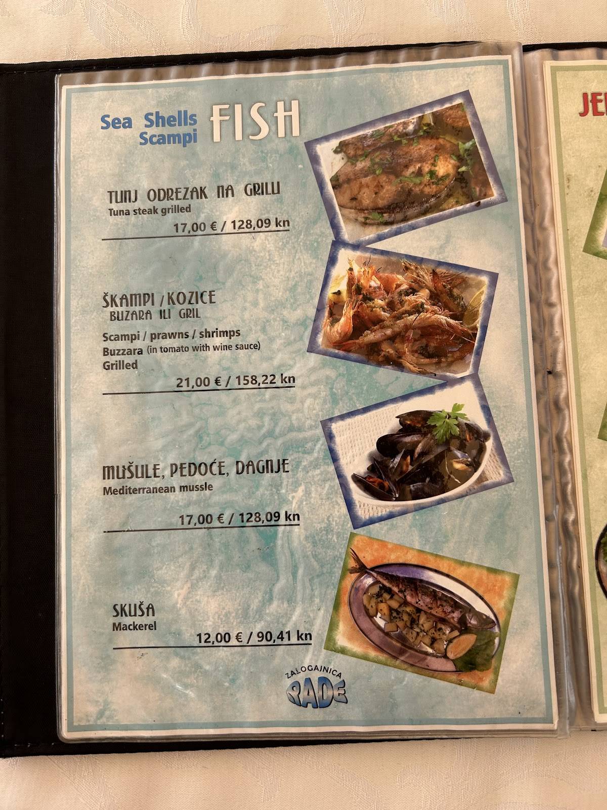 Menu de Zalogajnica "Rade"