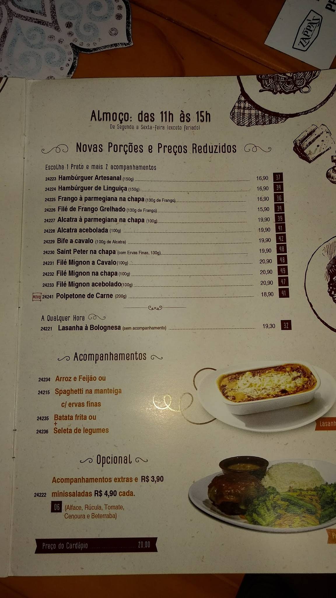 Zappa's Pães e Tentações - Belvedere cardápio