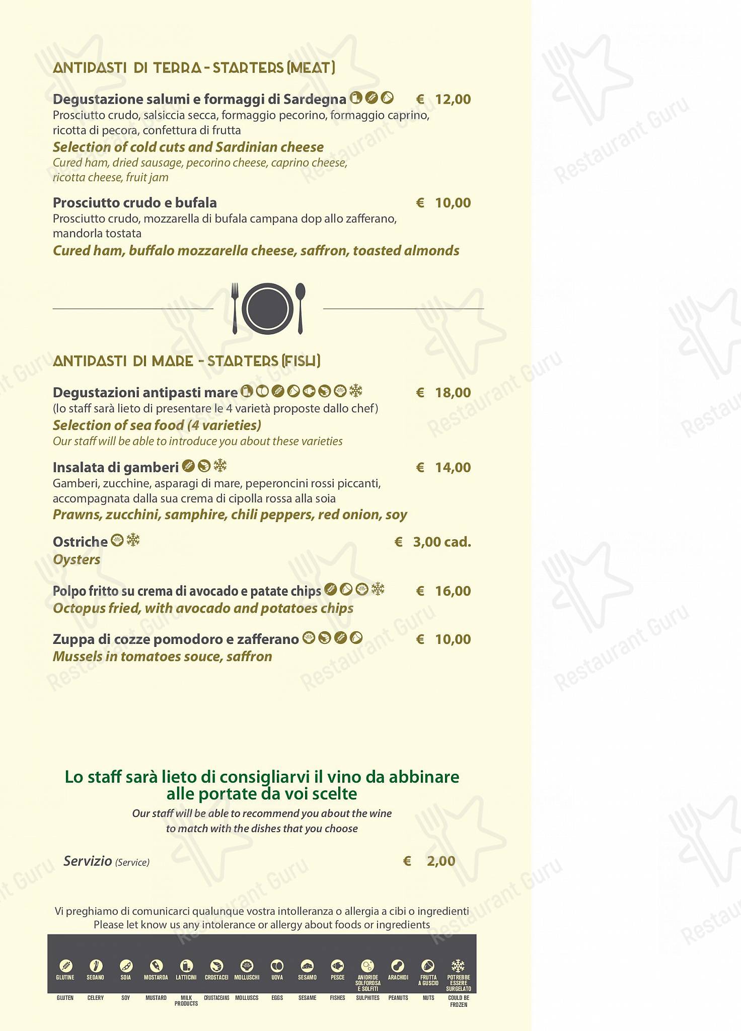 Основное меню per Zenith Ristorante Pizzeria Enoteco caffè bar