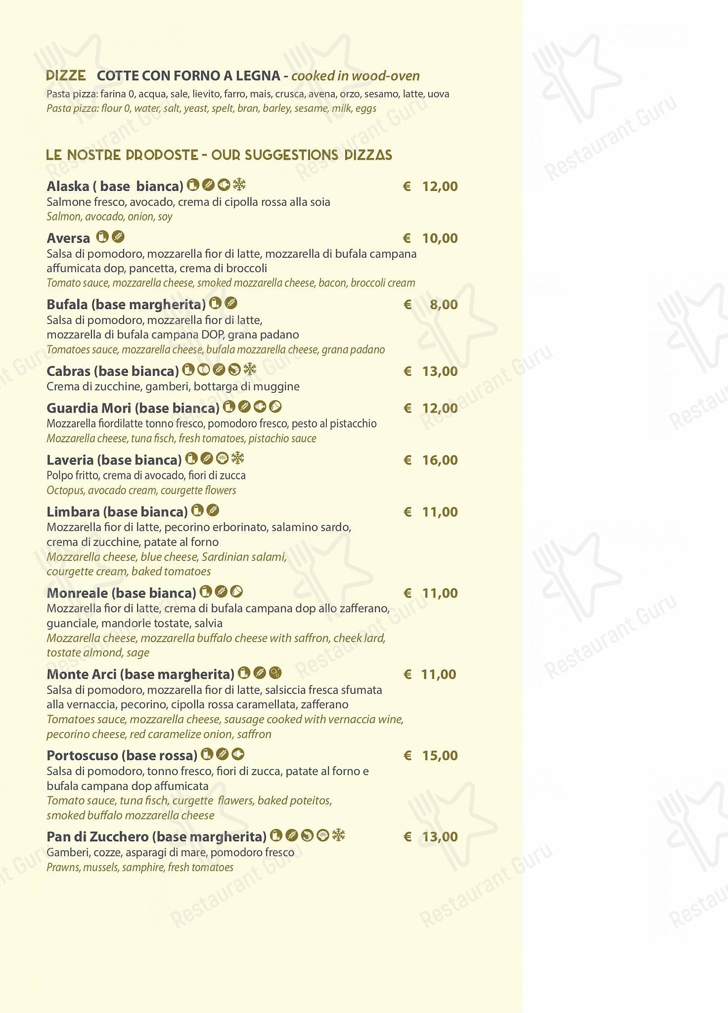 Основное меню per Zenith Ristorante Pizzeria Enoteco caffè bar