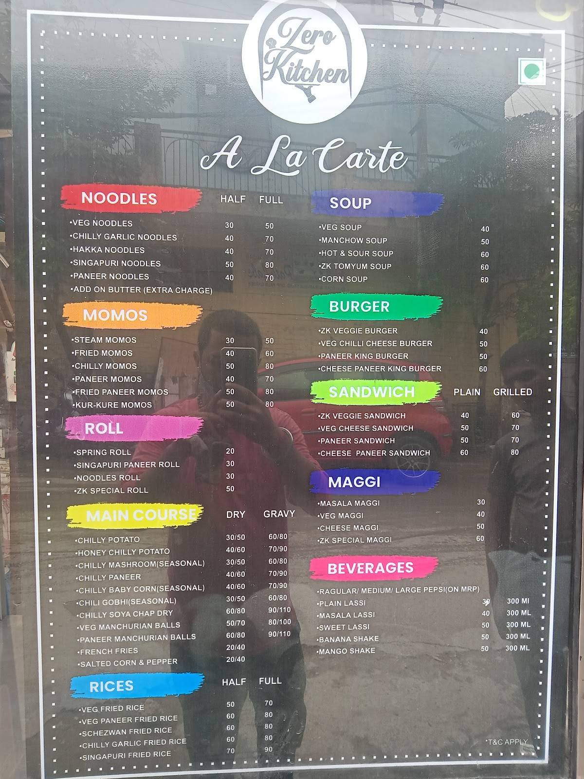 Zero kitchen menu