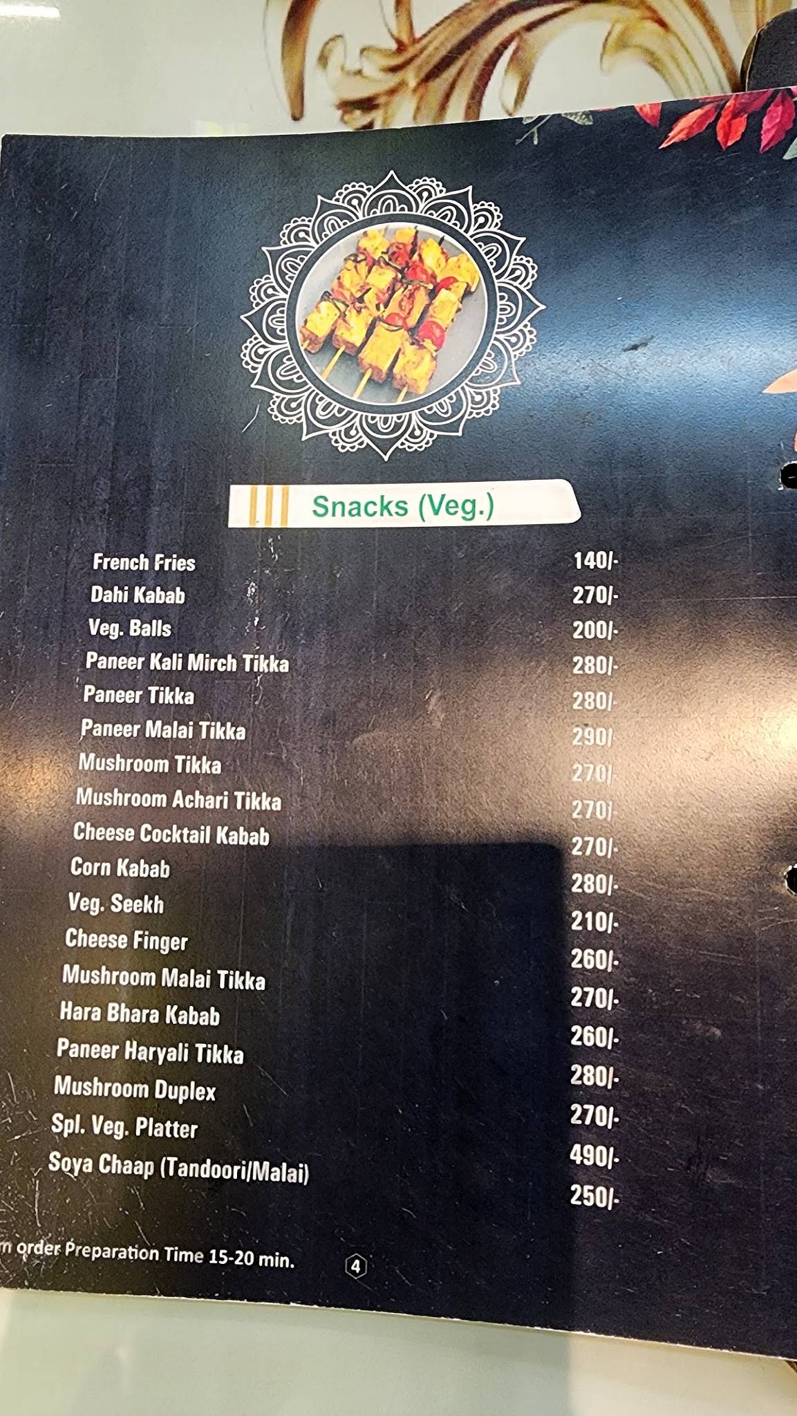 Sethi Dhaba menu