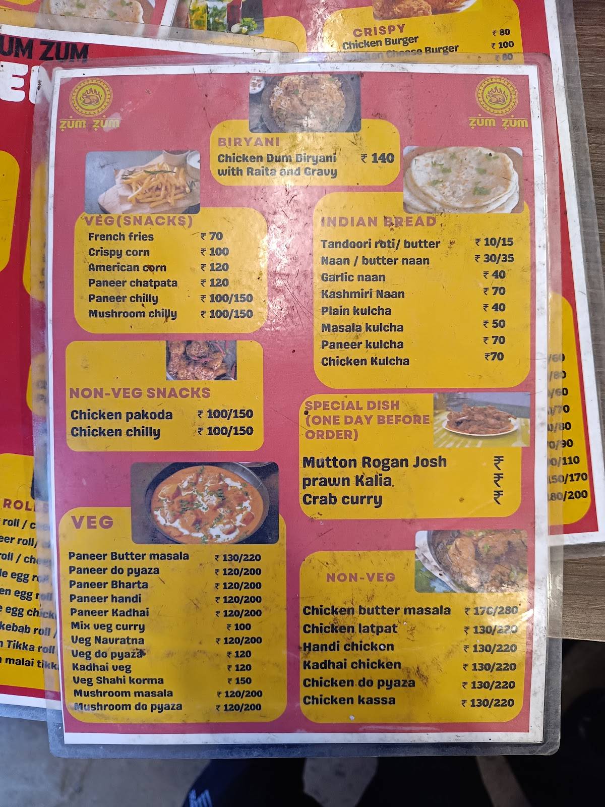 Zum Zum Fast Food menu