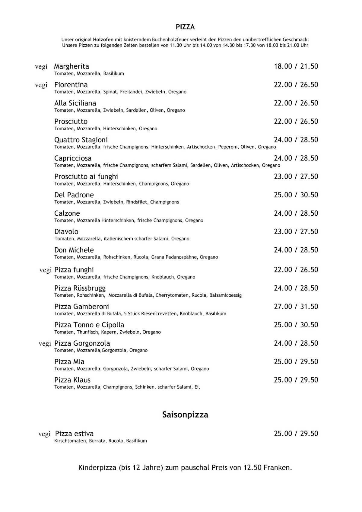 Menu di Cucina Niederdorf 