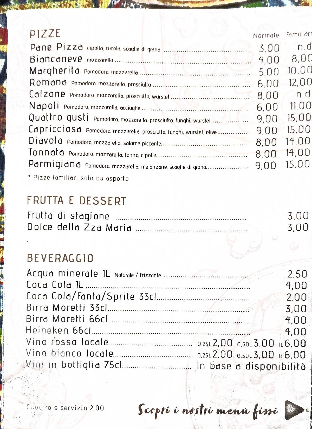 Menu di Zza' Maria 