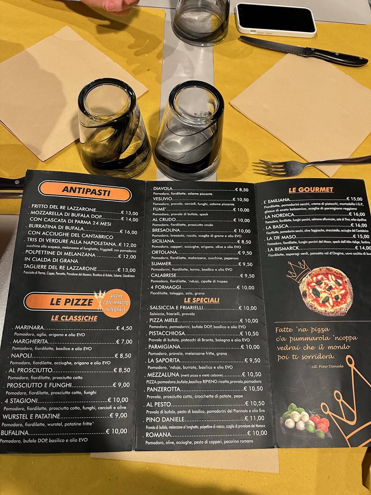 Menu di Osteria Pizzeria al Re Lazzarone 