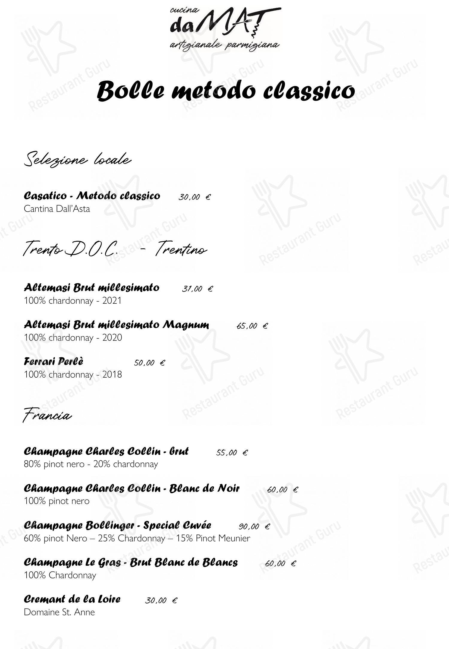 Menu bar per daMAT Giovane Italia ristorante