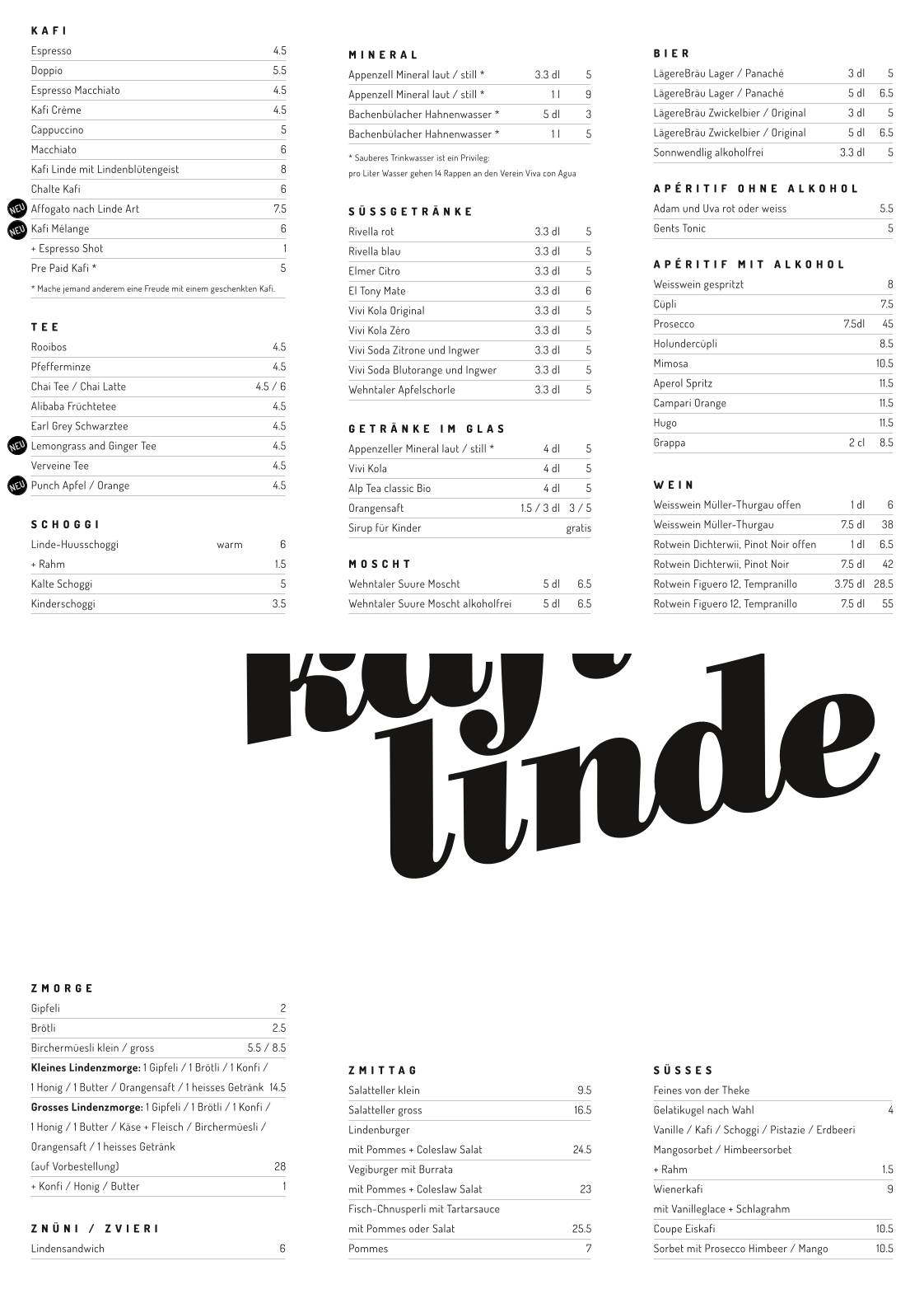 Menu de kafi linde