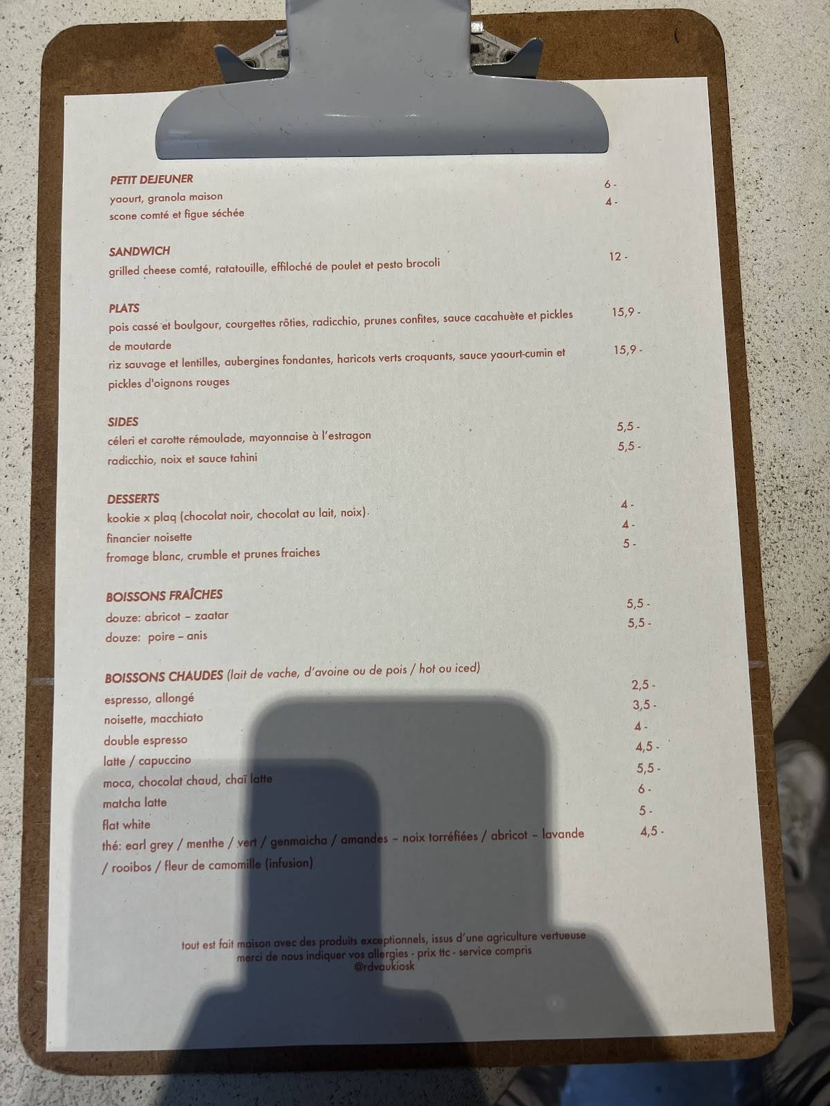 Menu de kiosk