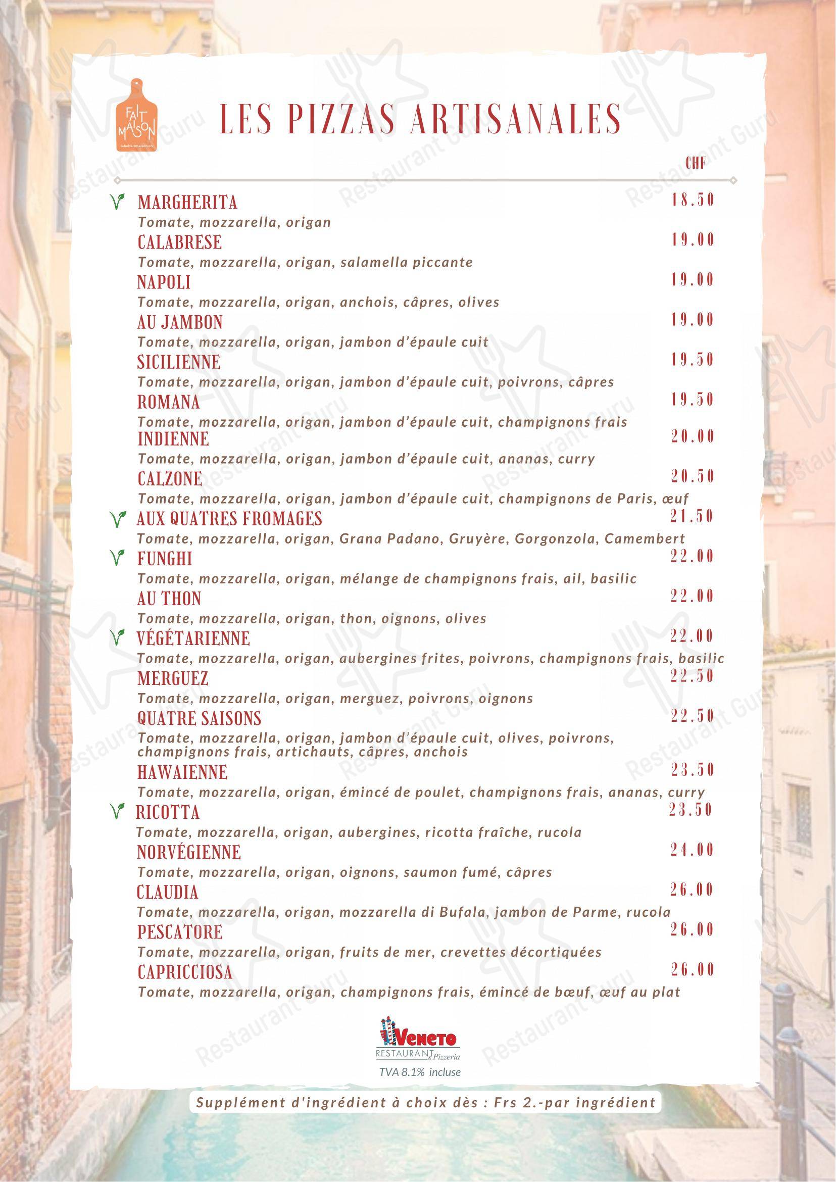 Menu bar per le Veneto ristorante