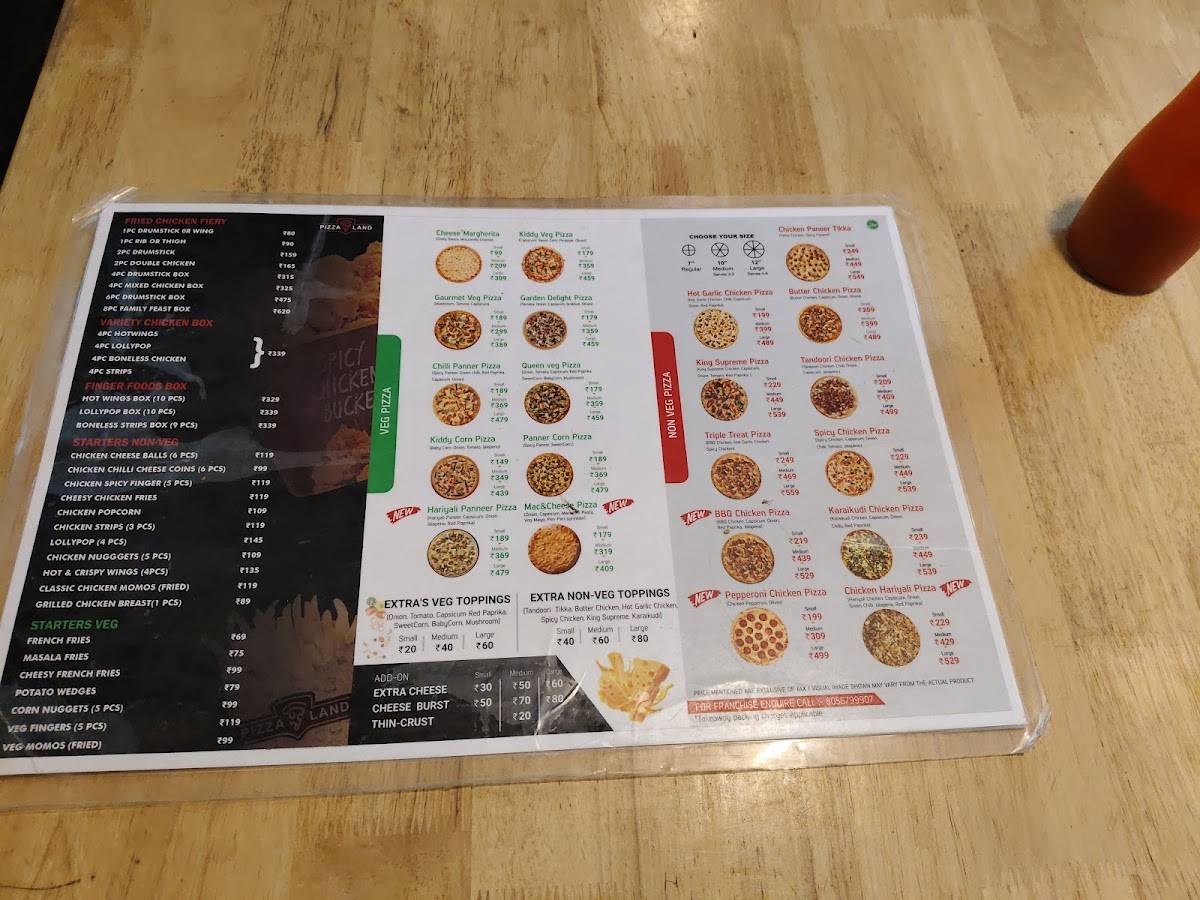 pizzaland (Hand made pizza) menu