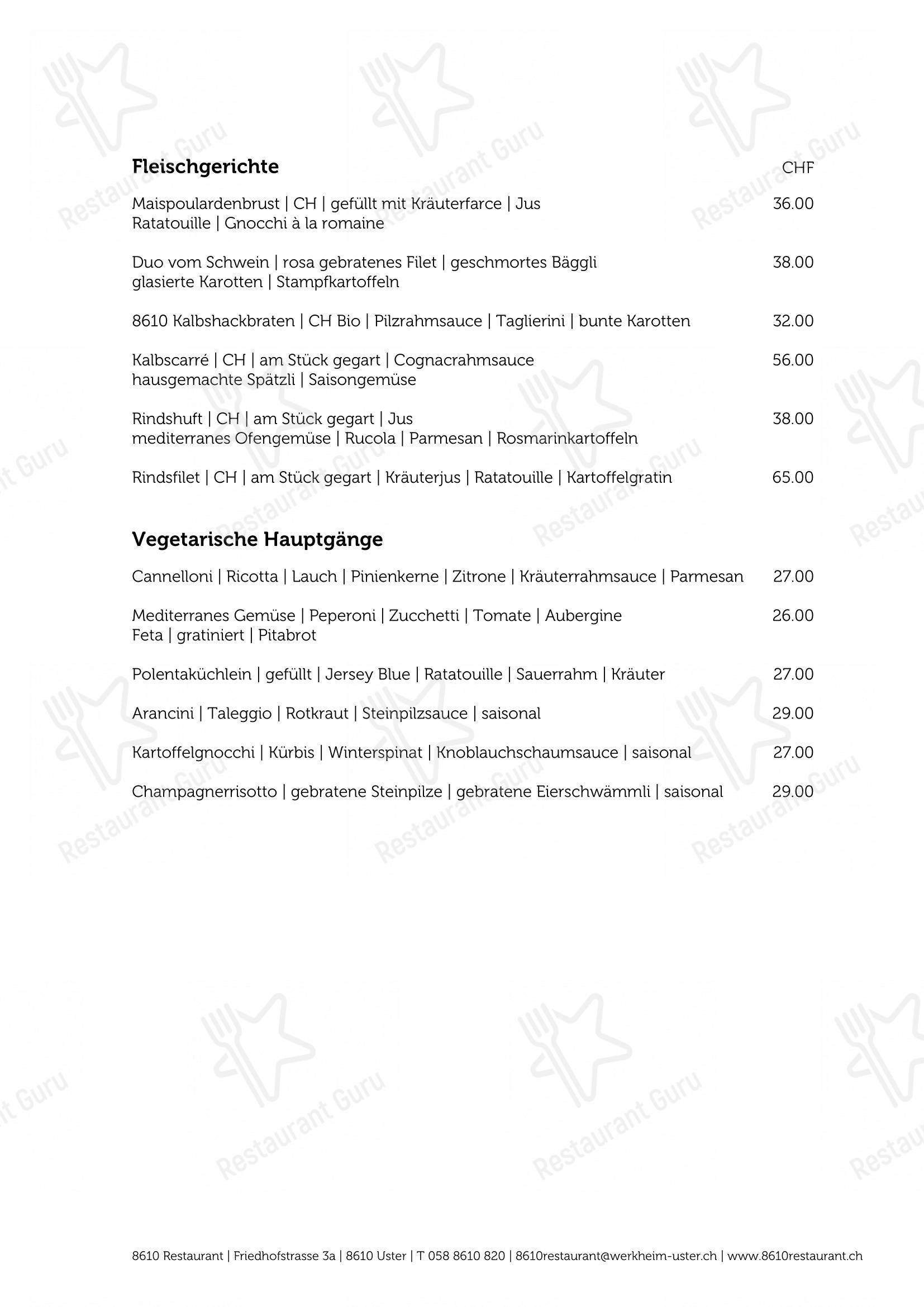 Menu di 8610 Restaurant - Menu bar