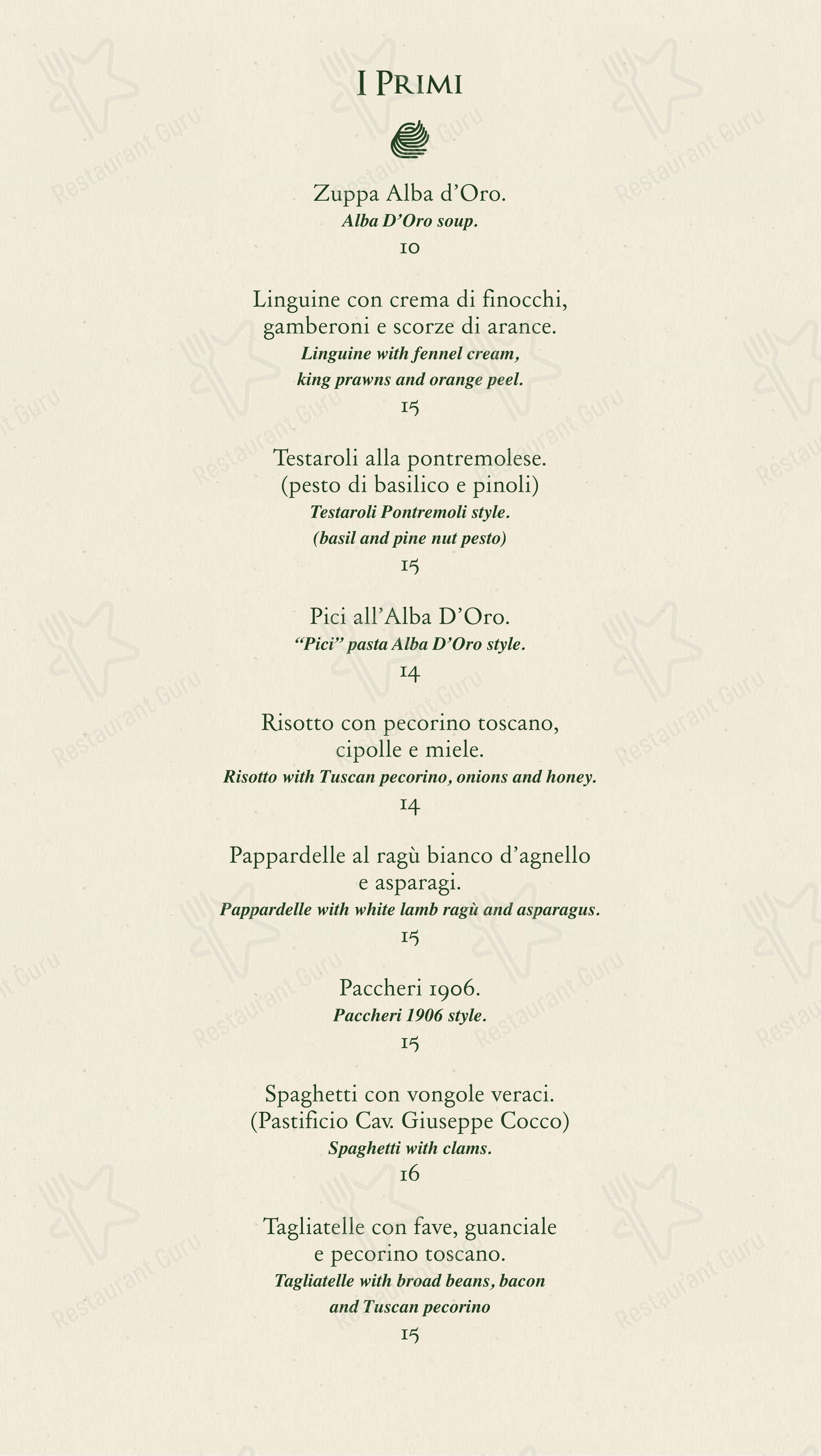 Menu bar per Ristorante Alba D'oro ristorante