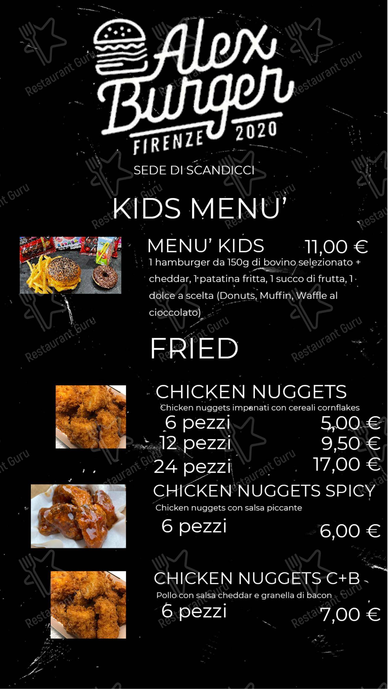 Menu bar per Alex Burger Firenze ristorante