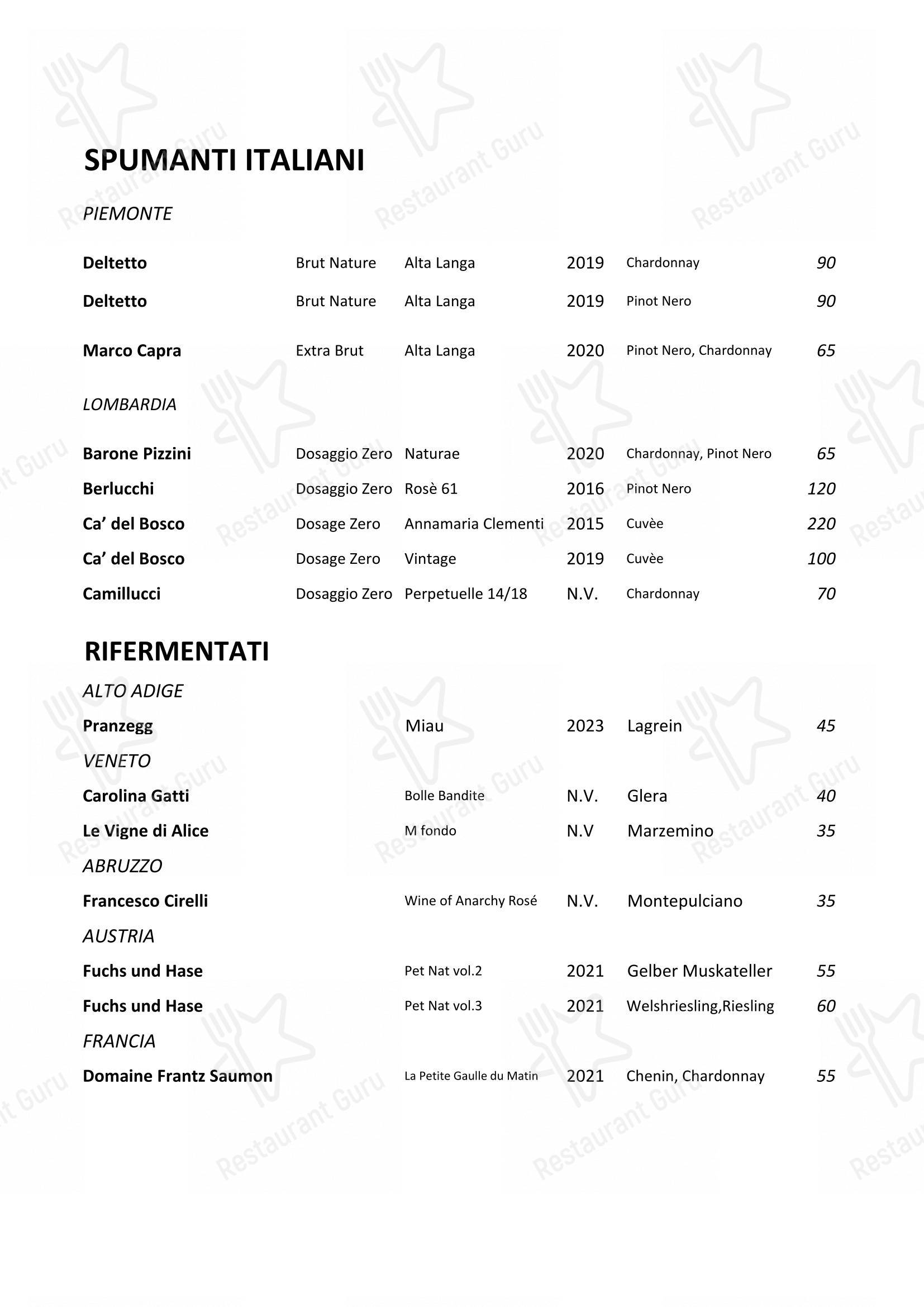 Menu di Balzi Rossi - pasti e bevande