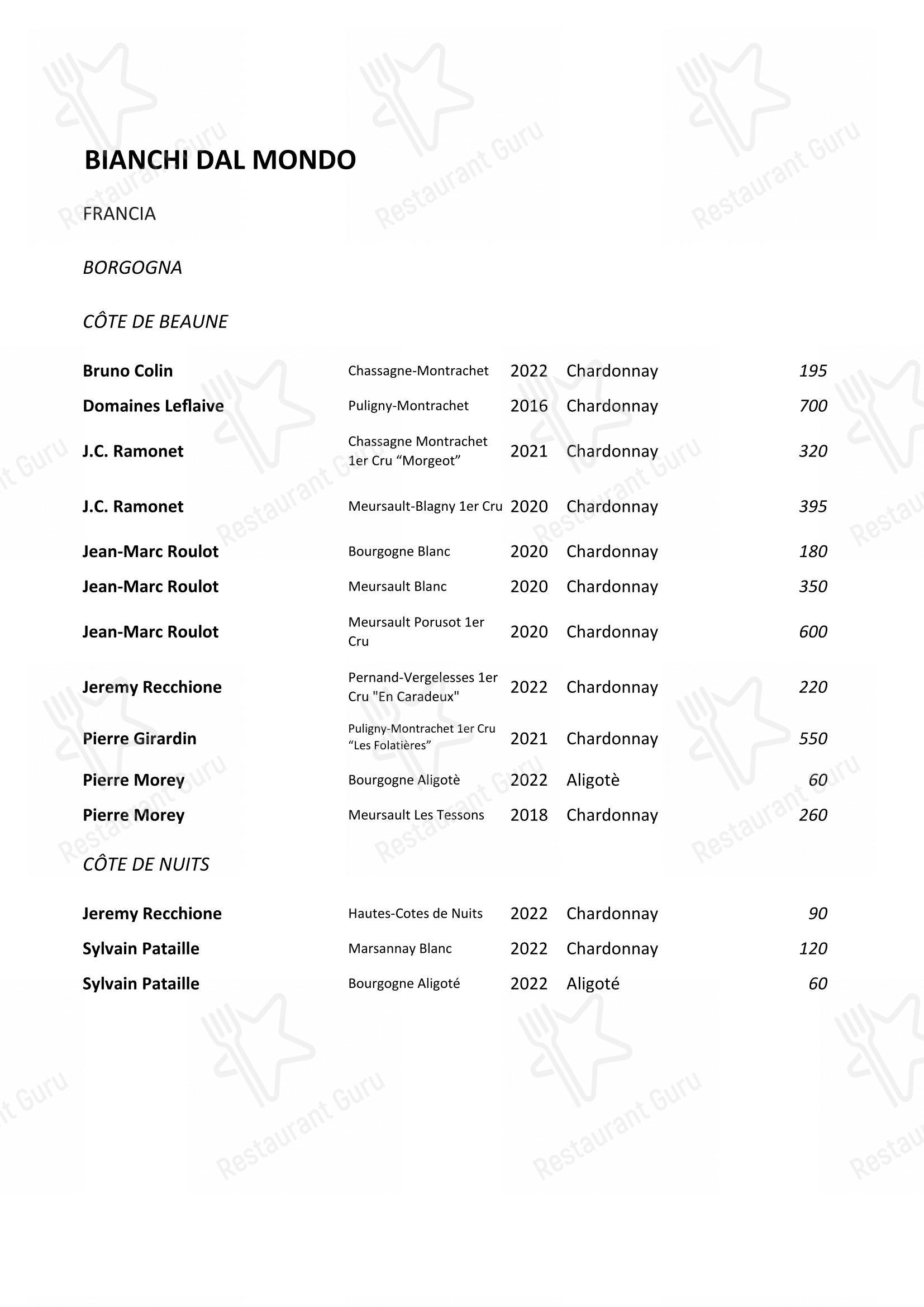 Menu di Balzi Rossi - piatti e bevande