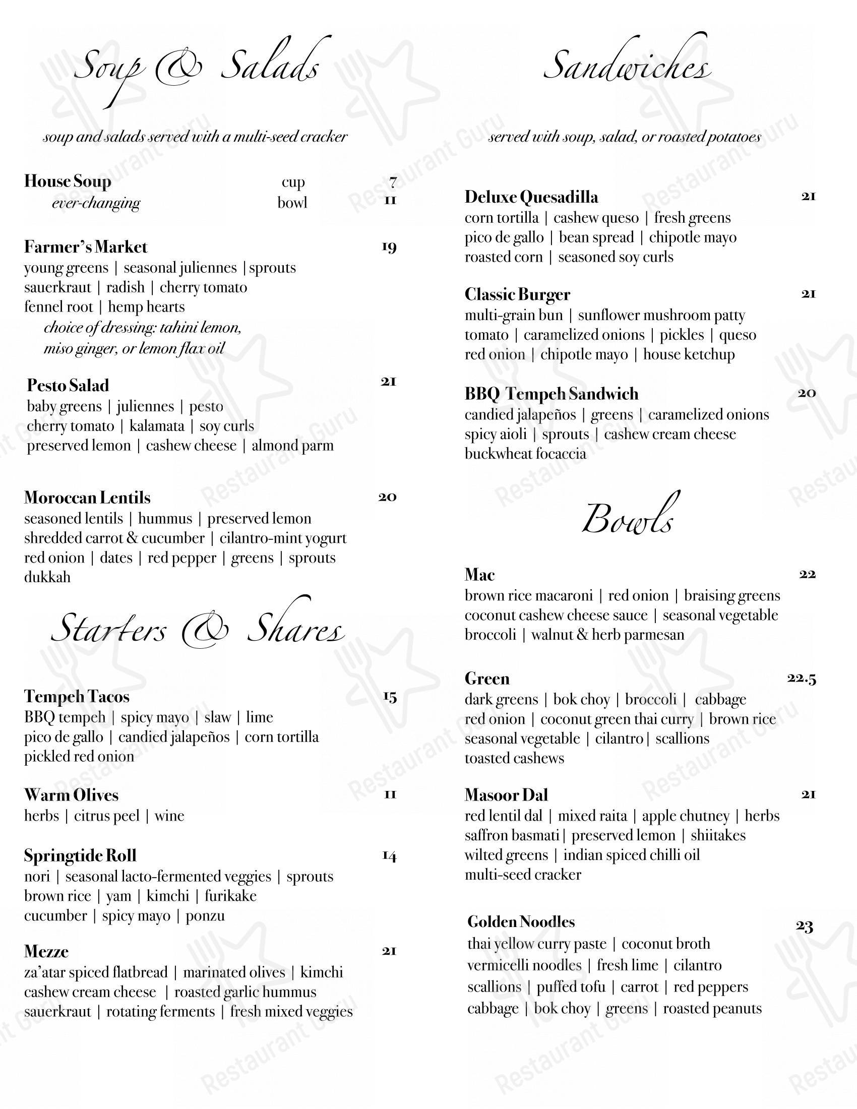 Be Love dans Victoria - Menu