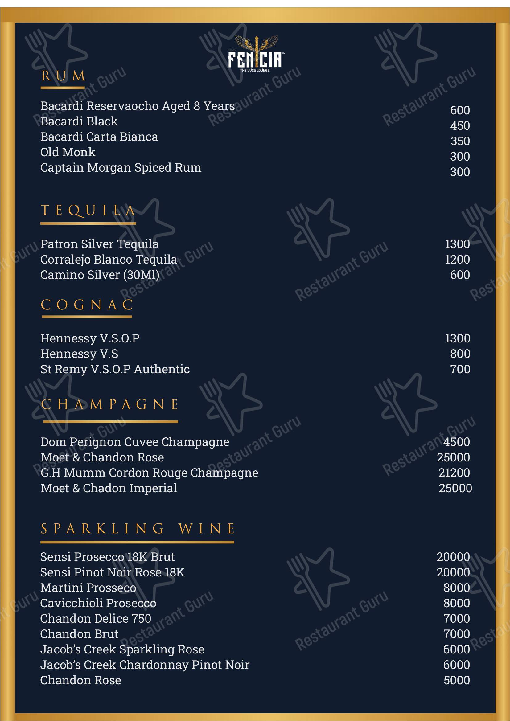 Menu for the CLUB FENICIA club