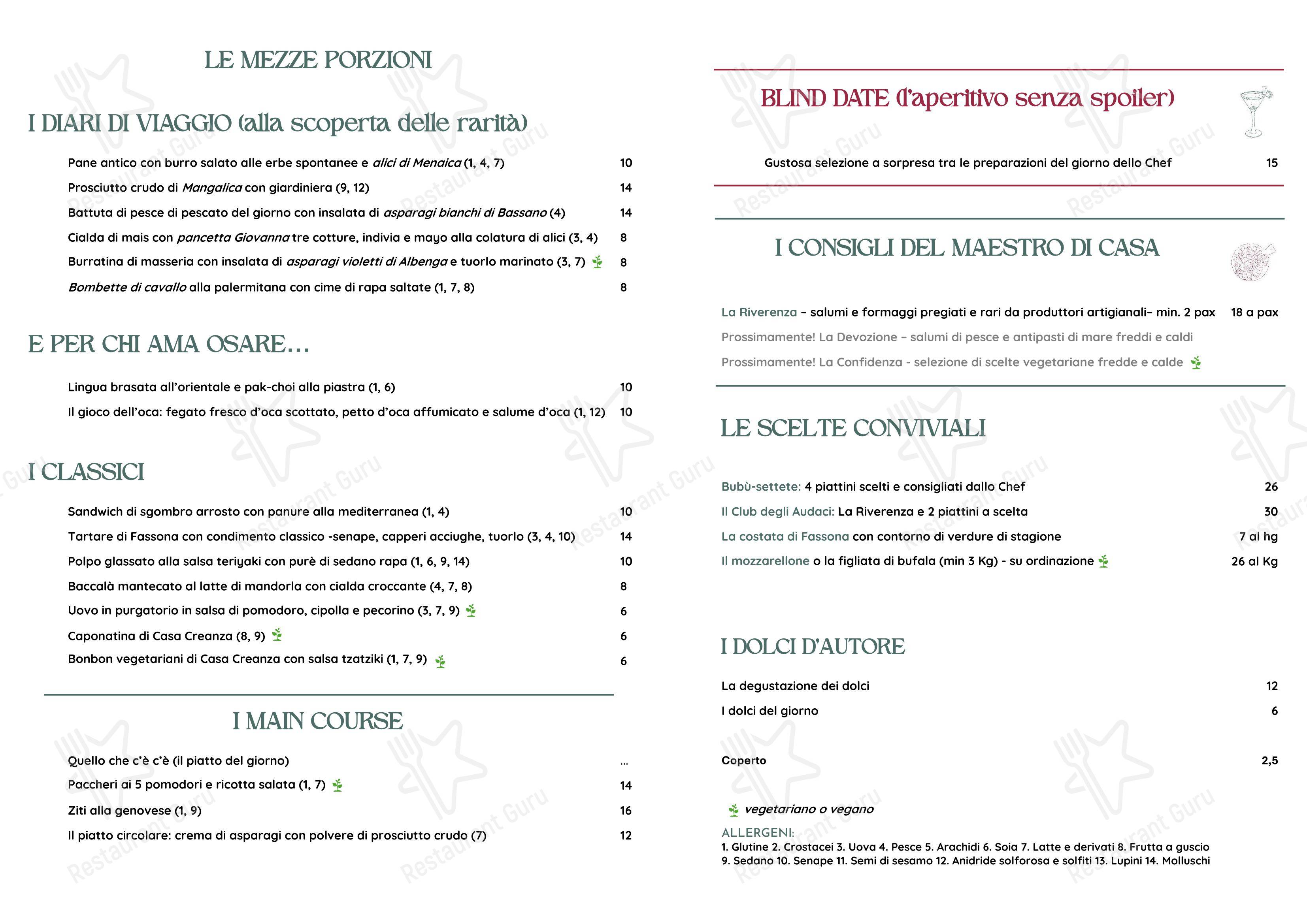 Menu per Creanza Milano in Milano