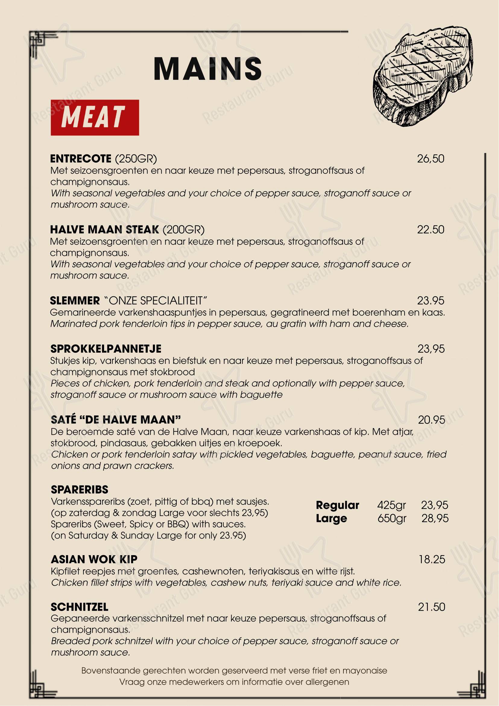 Menu pour Eetcafé De Halve Maan dans Rijswijk