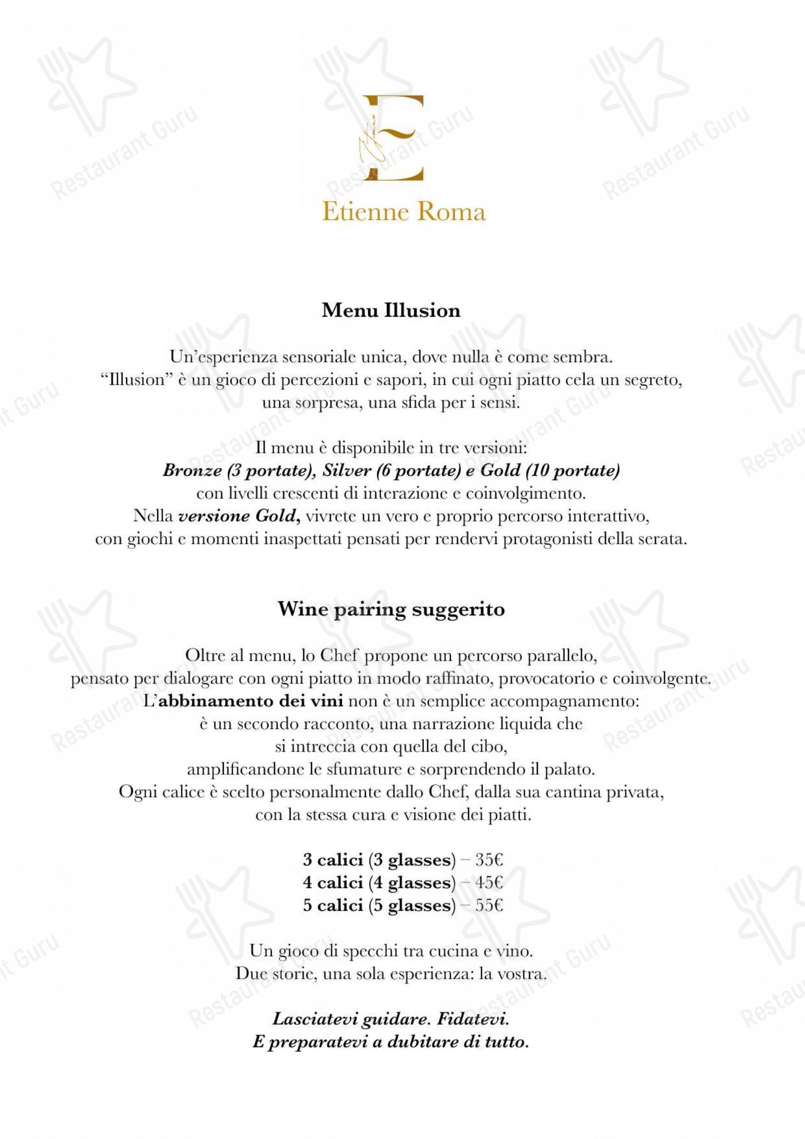 Menu bar per Etienne Roma Ristorante in Roma