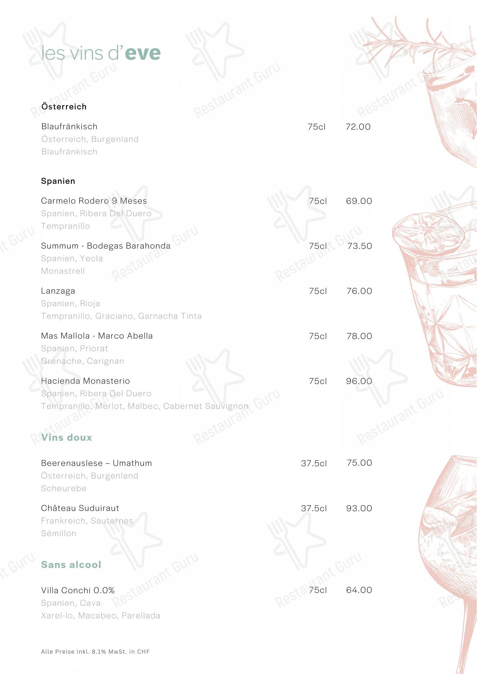 Eve's Kitchen in Schlieren - Menu bar